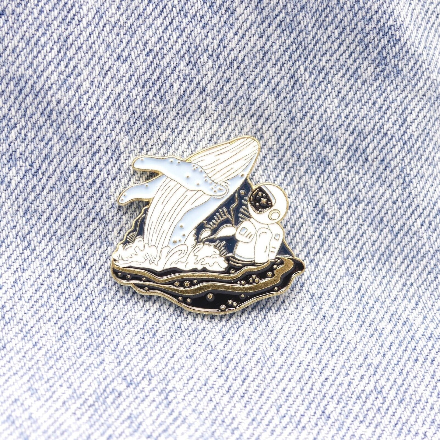 Whale and Space Man Enamel Pin Badge.