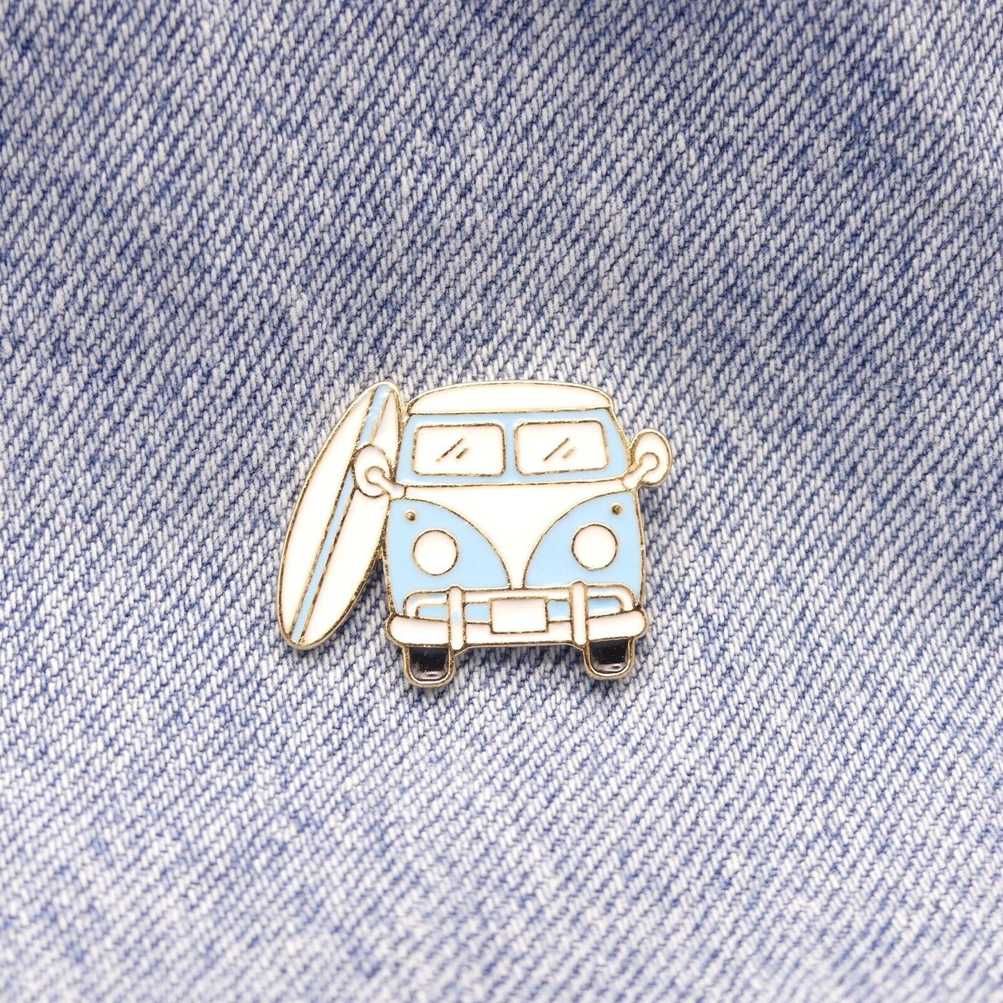 Retro Camper Van Enamel Pin Badge Van Camping Life Surf Board Blue and White