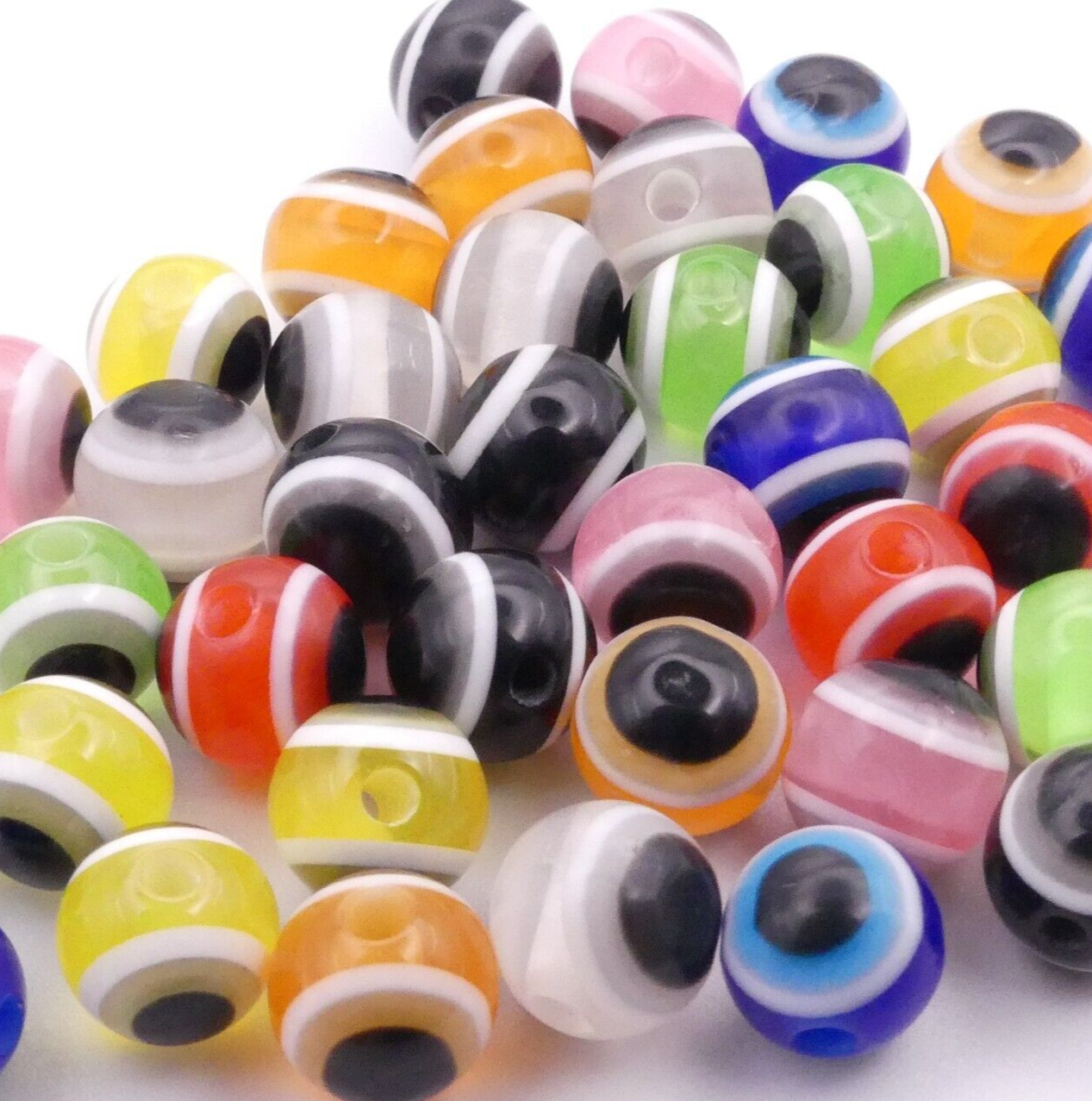 40 8mm Evil Eye Round Resin Beads Mixed Colours Evil Eye Beads