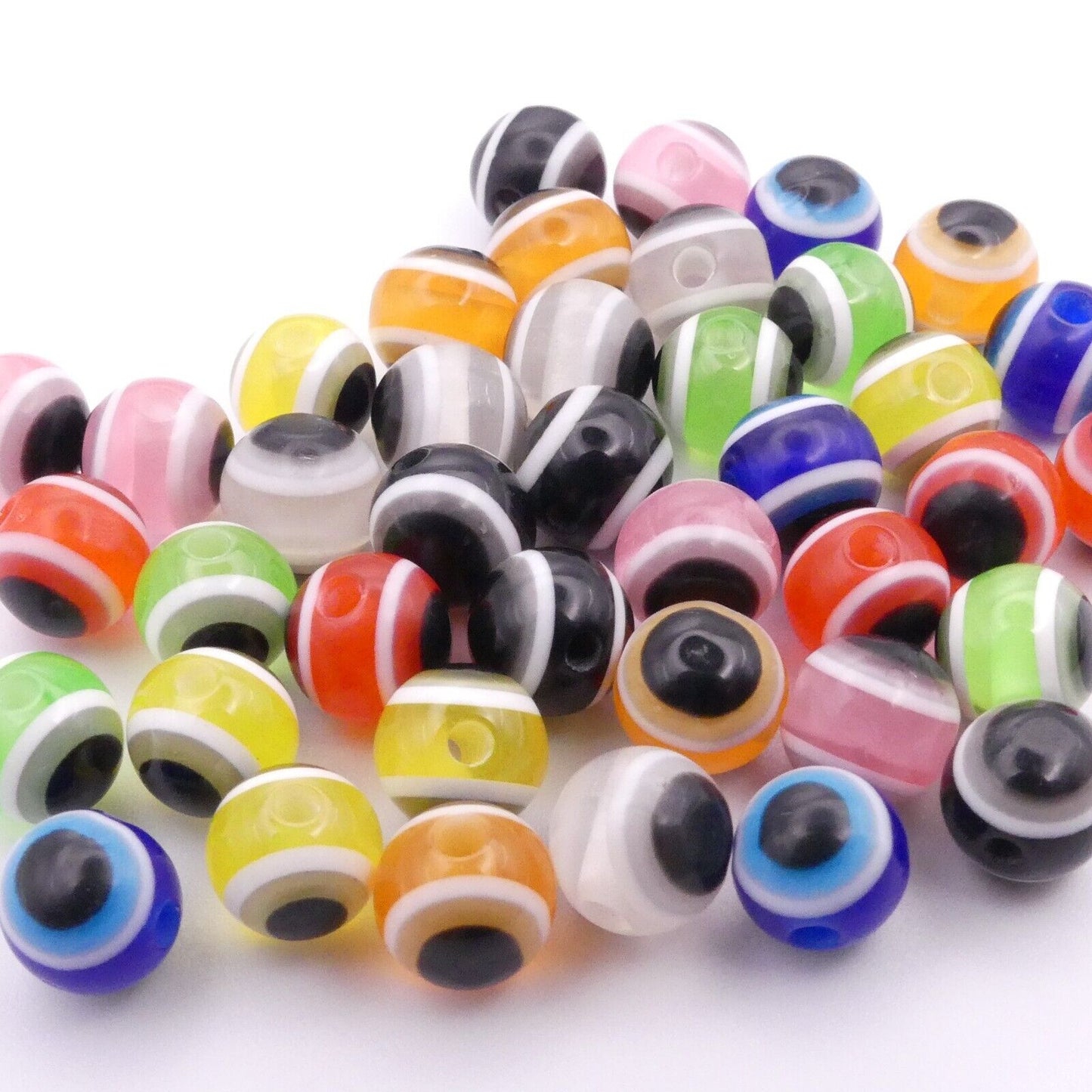 40 8mm Evil Eye Round Resin Beads Mixed Colours Evil Eye Beads