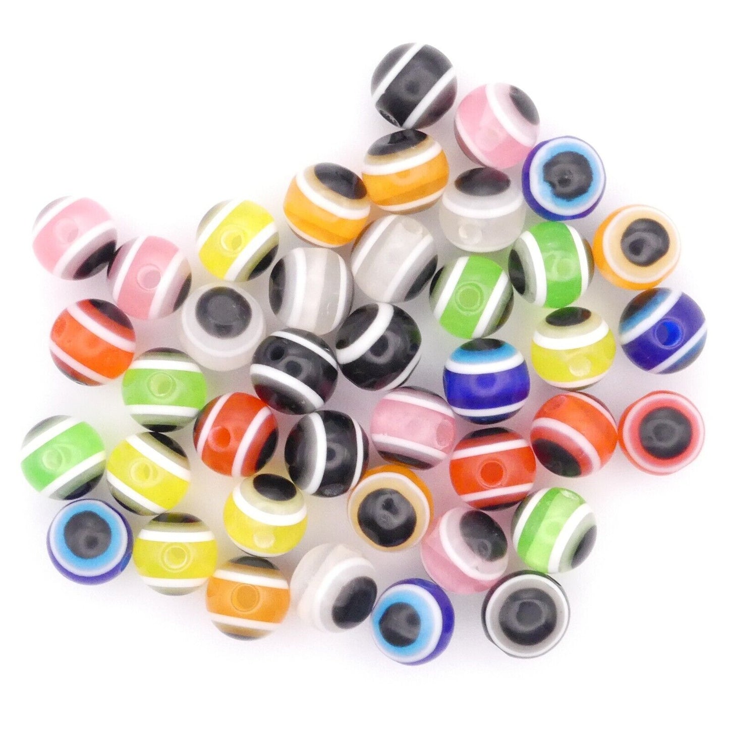40 8mm Evil Eye Round Resin Beads Mixed Colours Evil Eye Beads