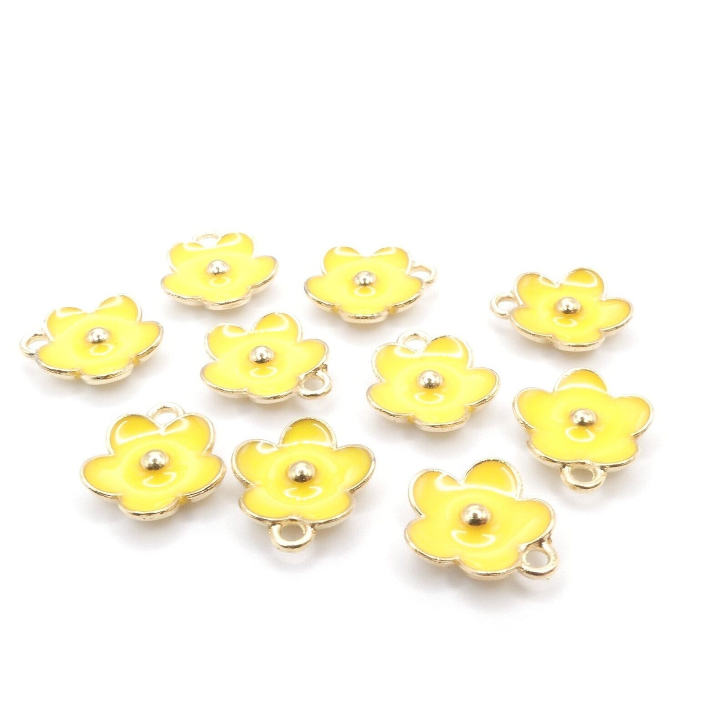 10 Yellow Gold Plated Enamel Daisy Flower Charms
