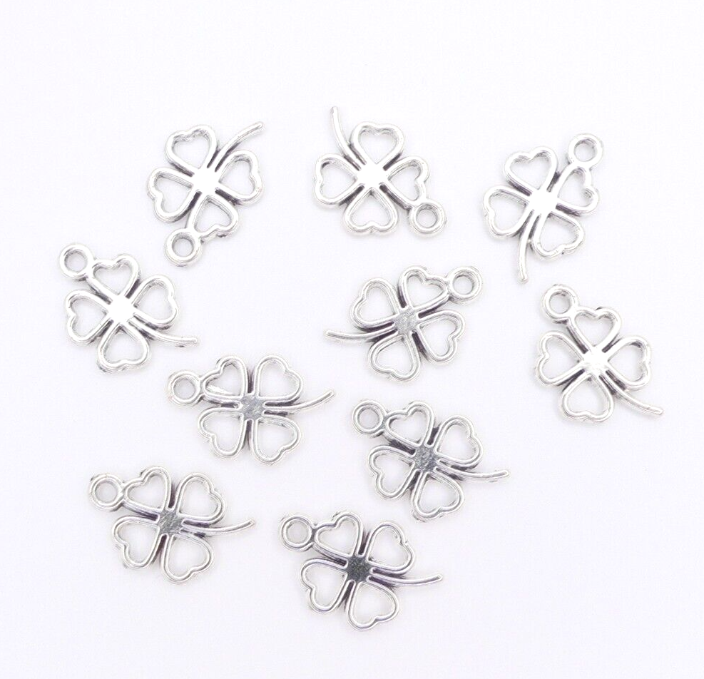 10 Tibetan Silver Four Leaf Clover Metal Charms