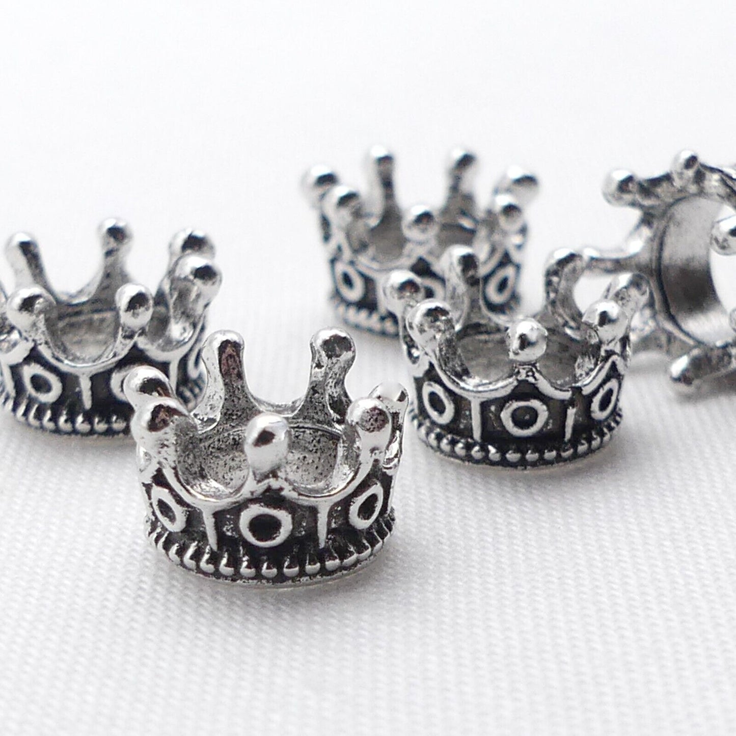 5 Silver Tone Crown Spacer Beads