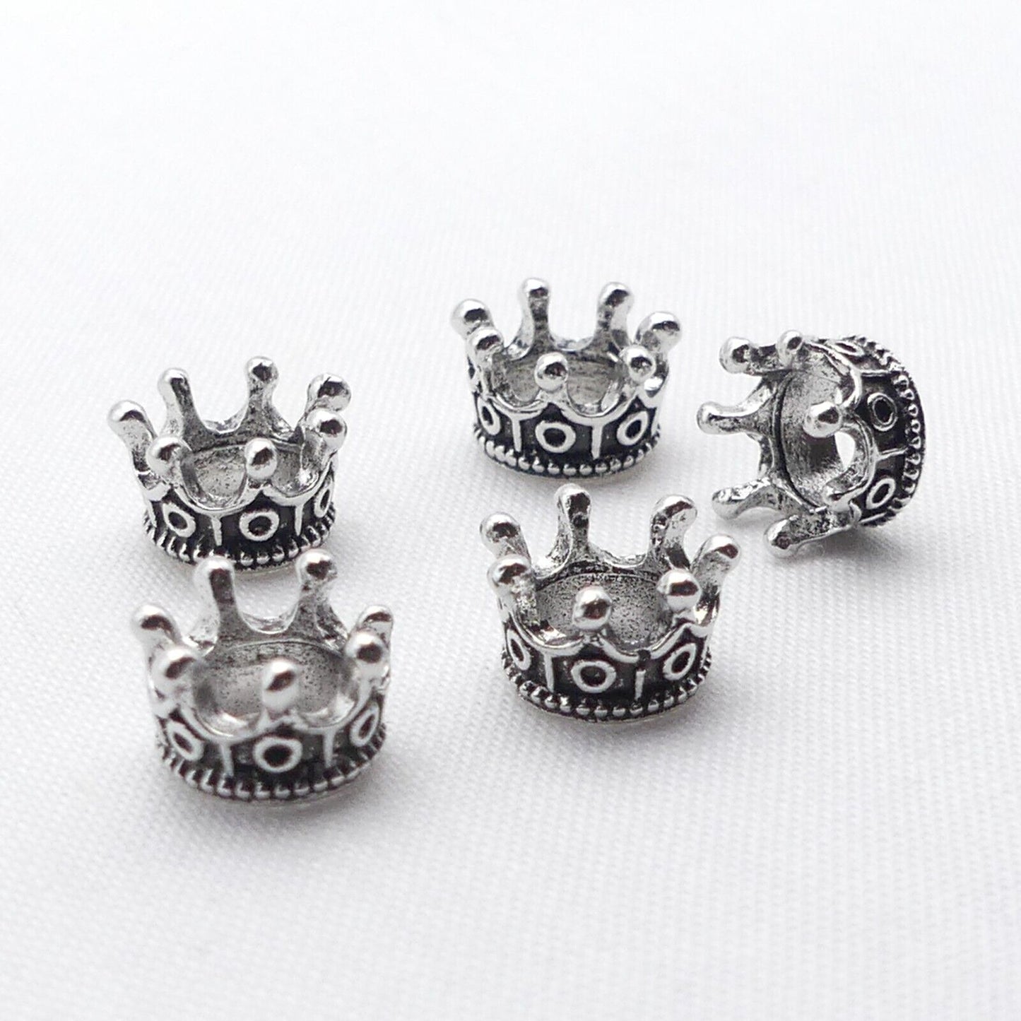 5 Silver Tone Crown Spacer Beads