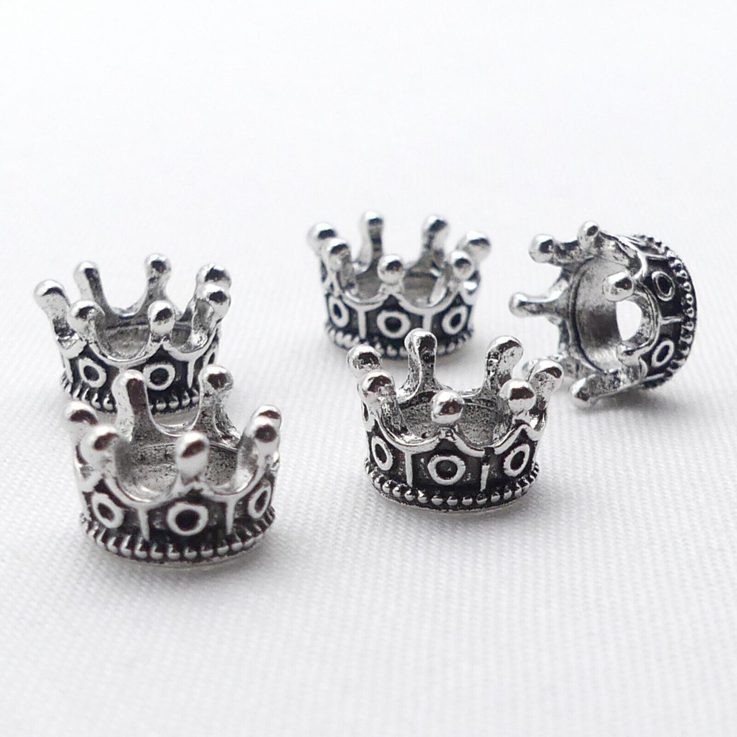5 Silver Tone Crown Spacer Beads