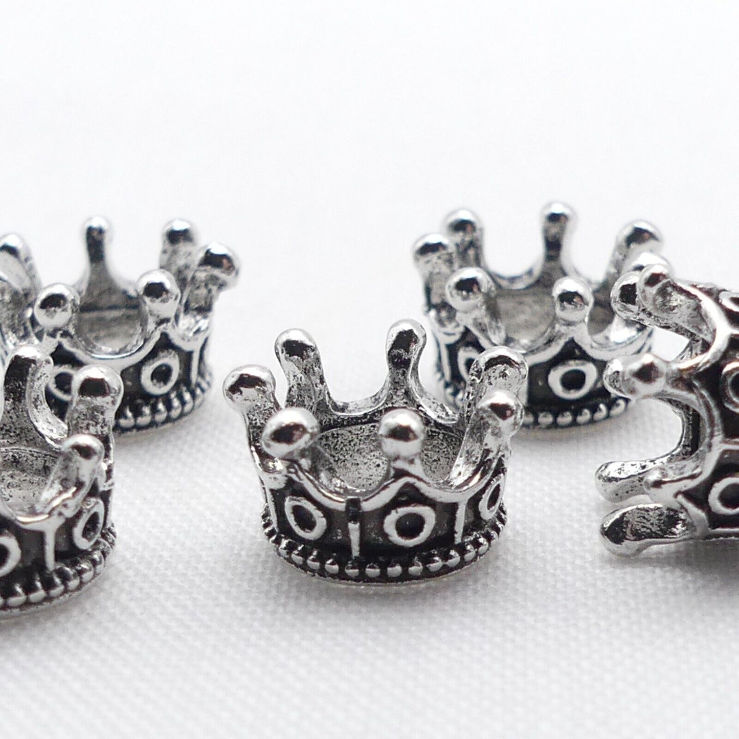 5 Silver Tone Crown Spacer Beads