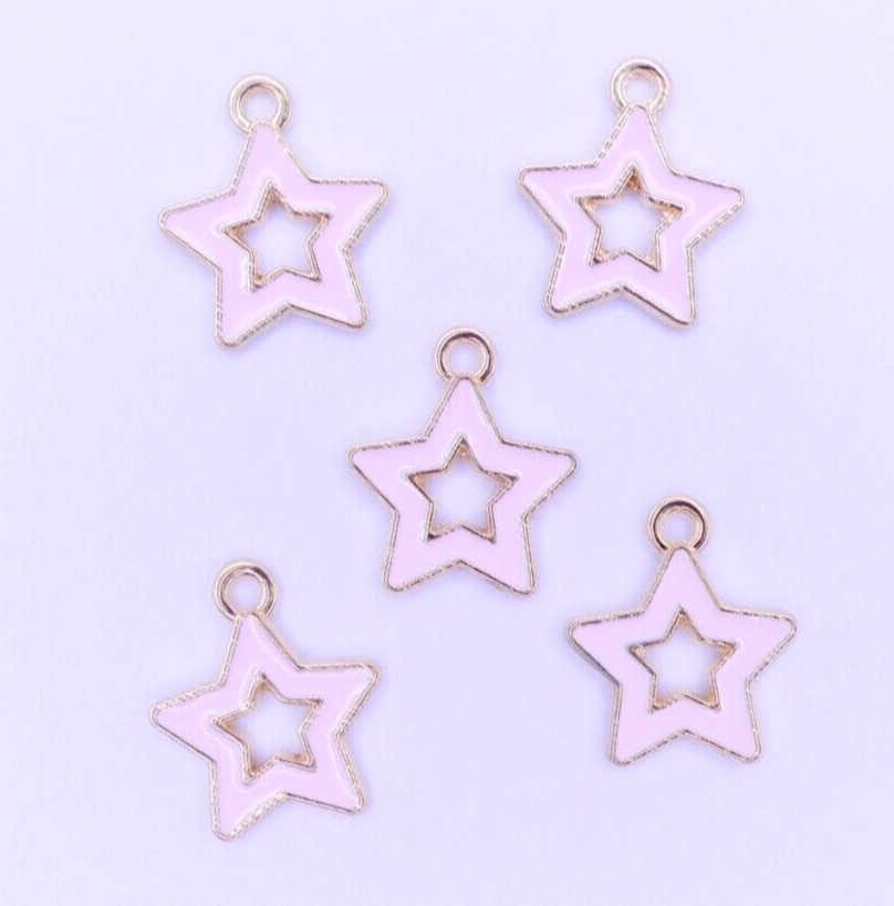5 Pink Enamel Heart Charms Jewellery Making