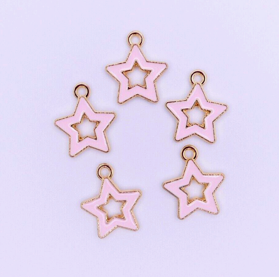 5 Pink Enamel Heart Charms Jewellery Making