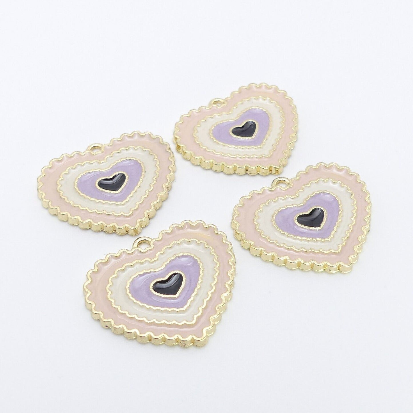 4 Pink And Lilac Enamel Heart Charms