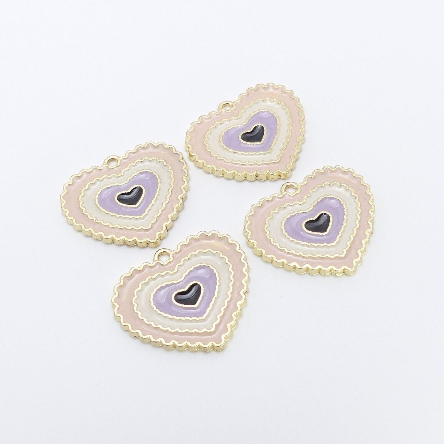 4 Pink And Lilac Enamel Heart Charms