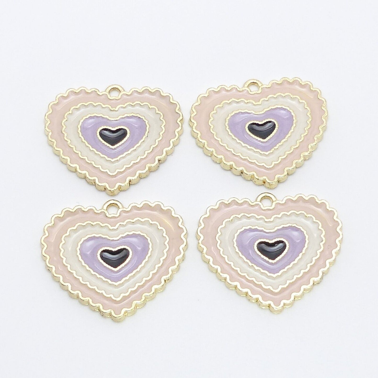 4 Pink And Lilac Enamel Heart Charms