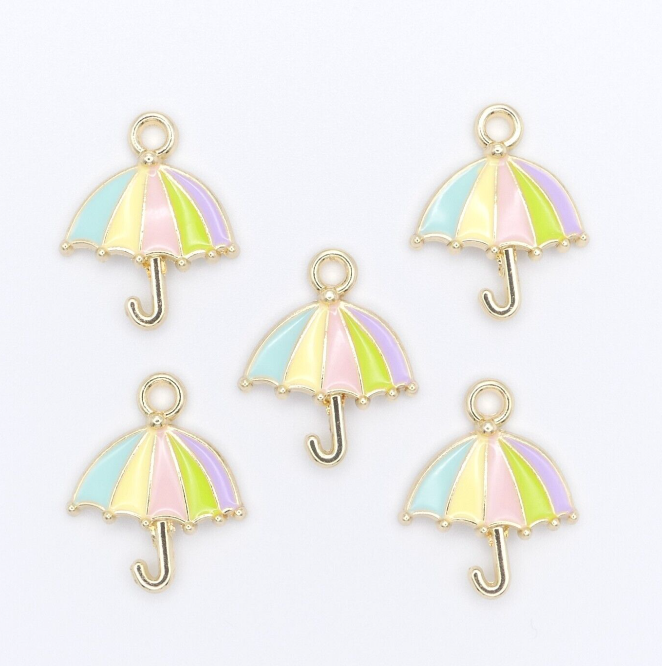 5 Pastel Rainbow Enamel umbrella Charms