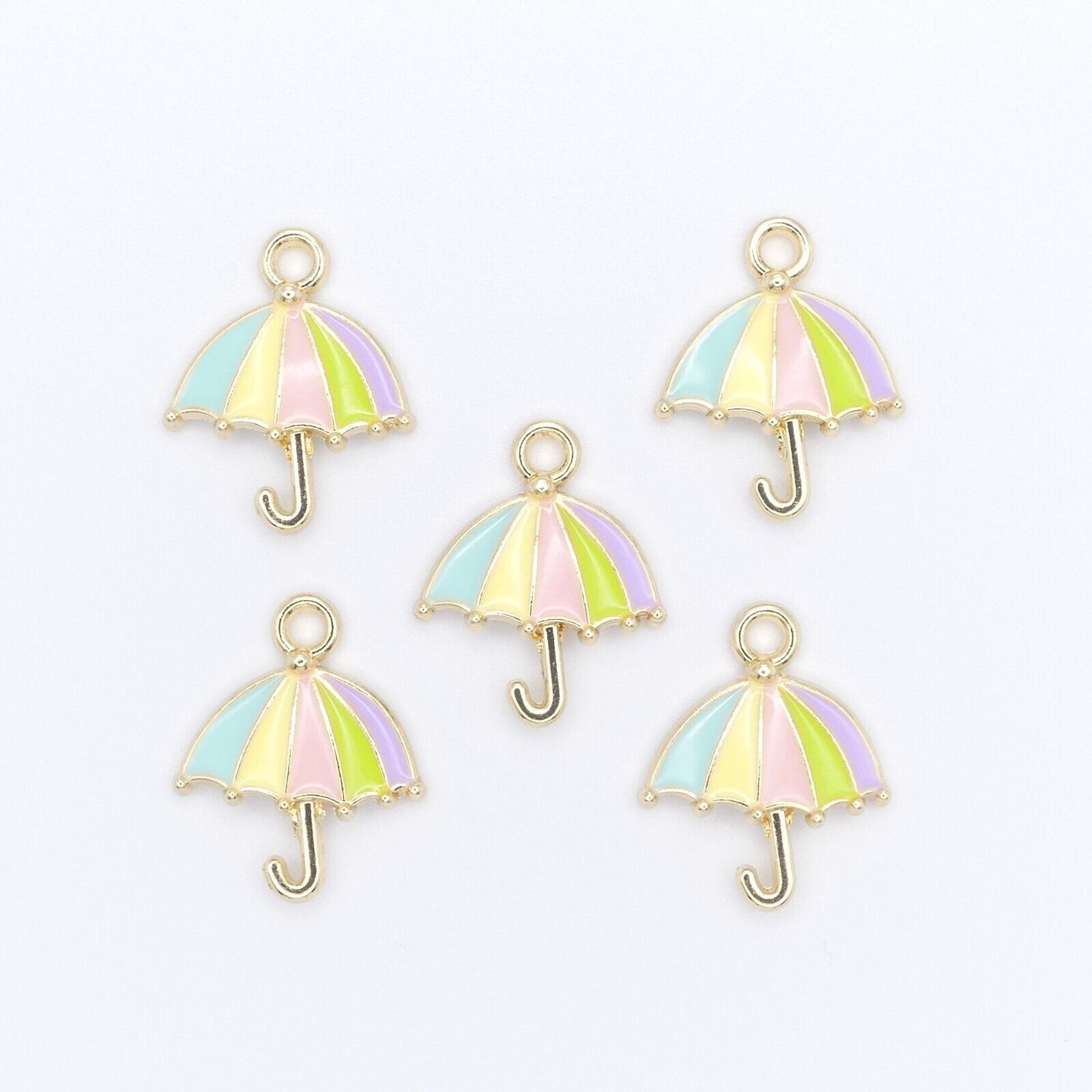 5 Pastel Rainbow Enamel umbrella Charms