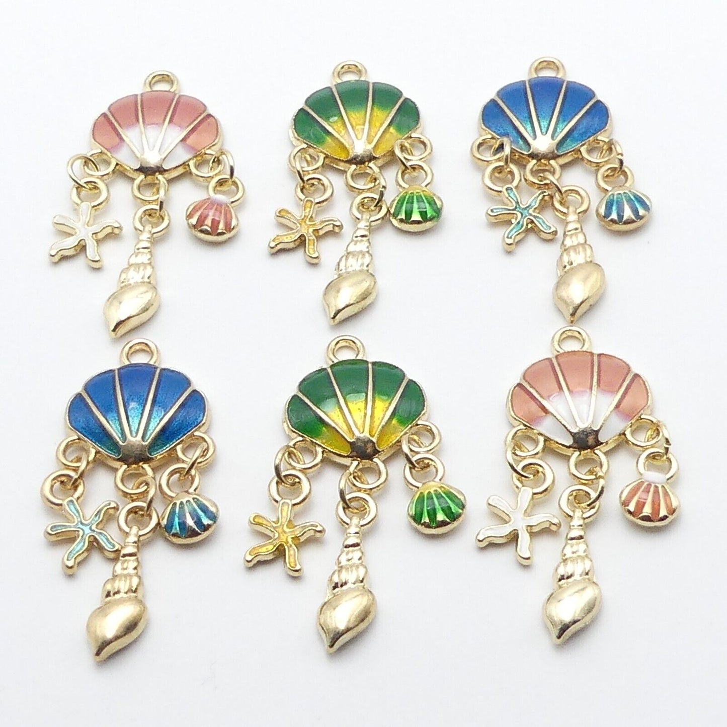 6 Mixed Enamel Shell Charms Set Includes 2 Of Each Colour Shell Jewellery Making