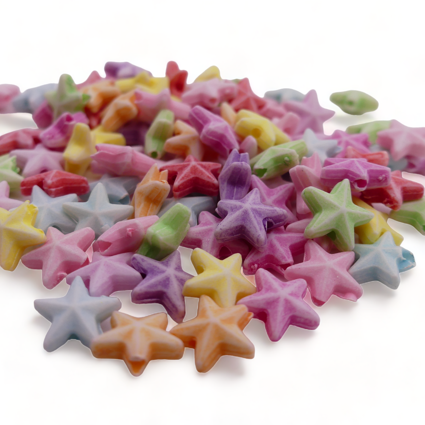 100 Pastel Star Beads - Random Mixed Acrylic Beads - 10mm x 10mm, 2mm Hole