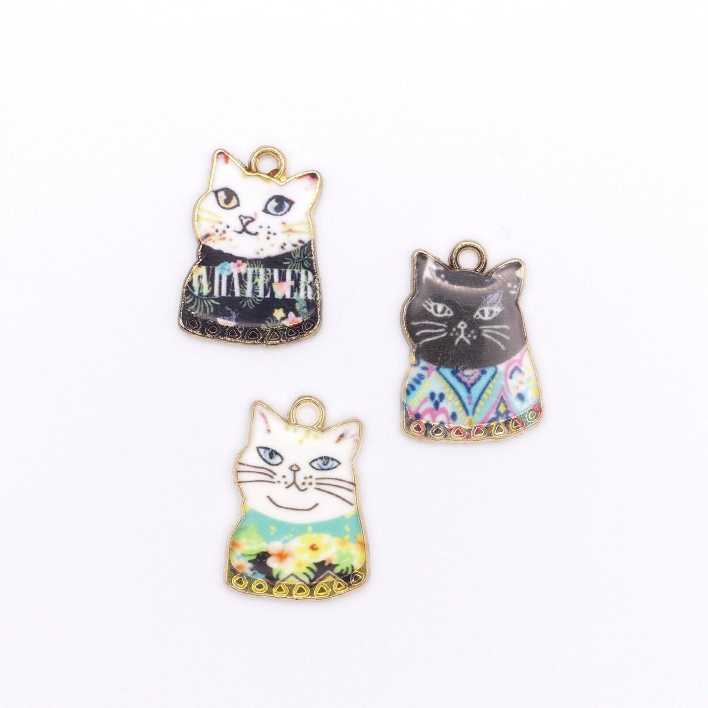 3 Mixed Enamel Cat Charms Jewellery Making Enamel cat Charms