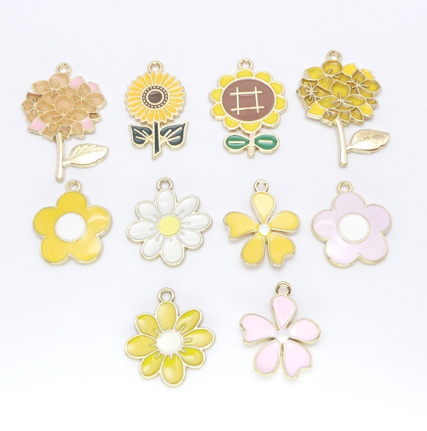 10 Mixed yellow flower Gold Plated Enamel Charms Sunflower Daisy pendants