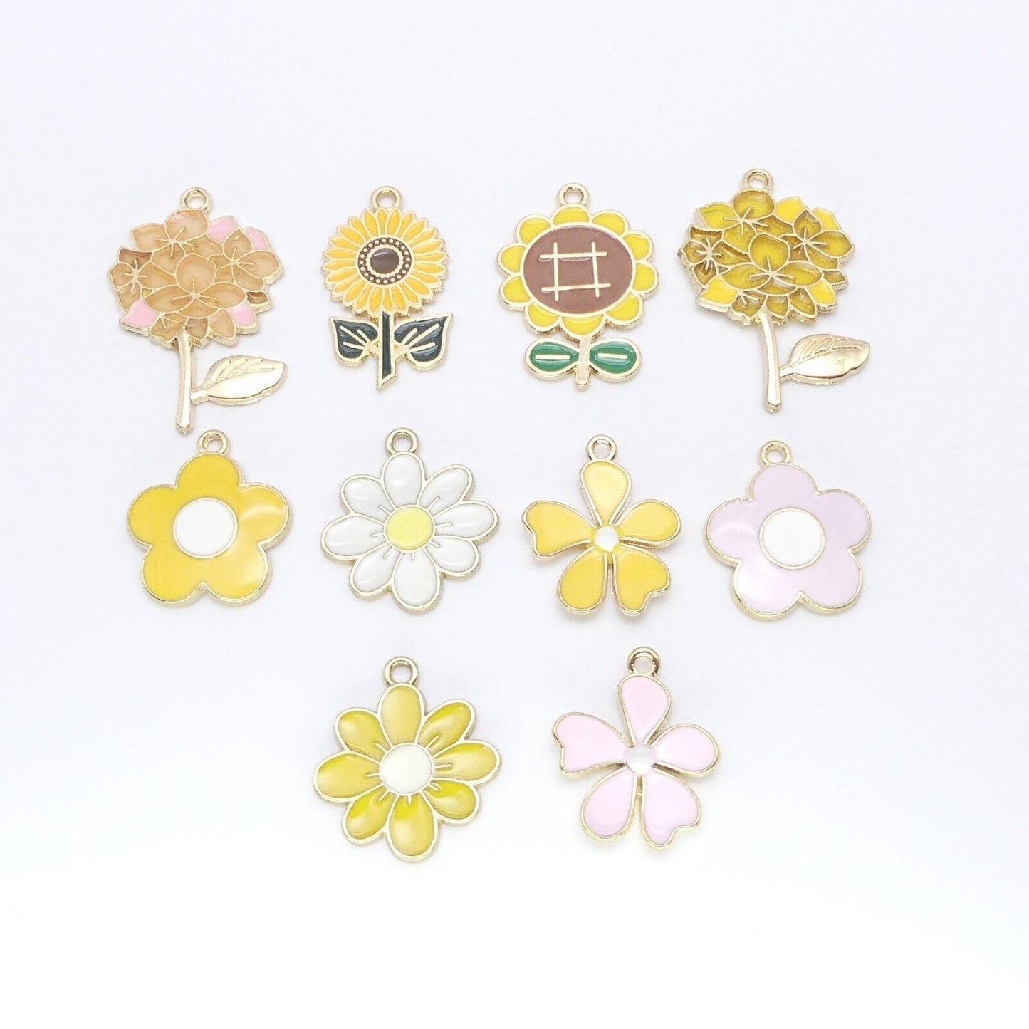 10 Mixed yellow flower Gold Plated Enamel Charms Sunflower Daisy pendants
