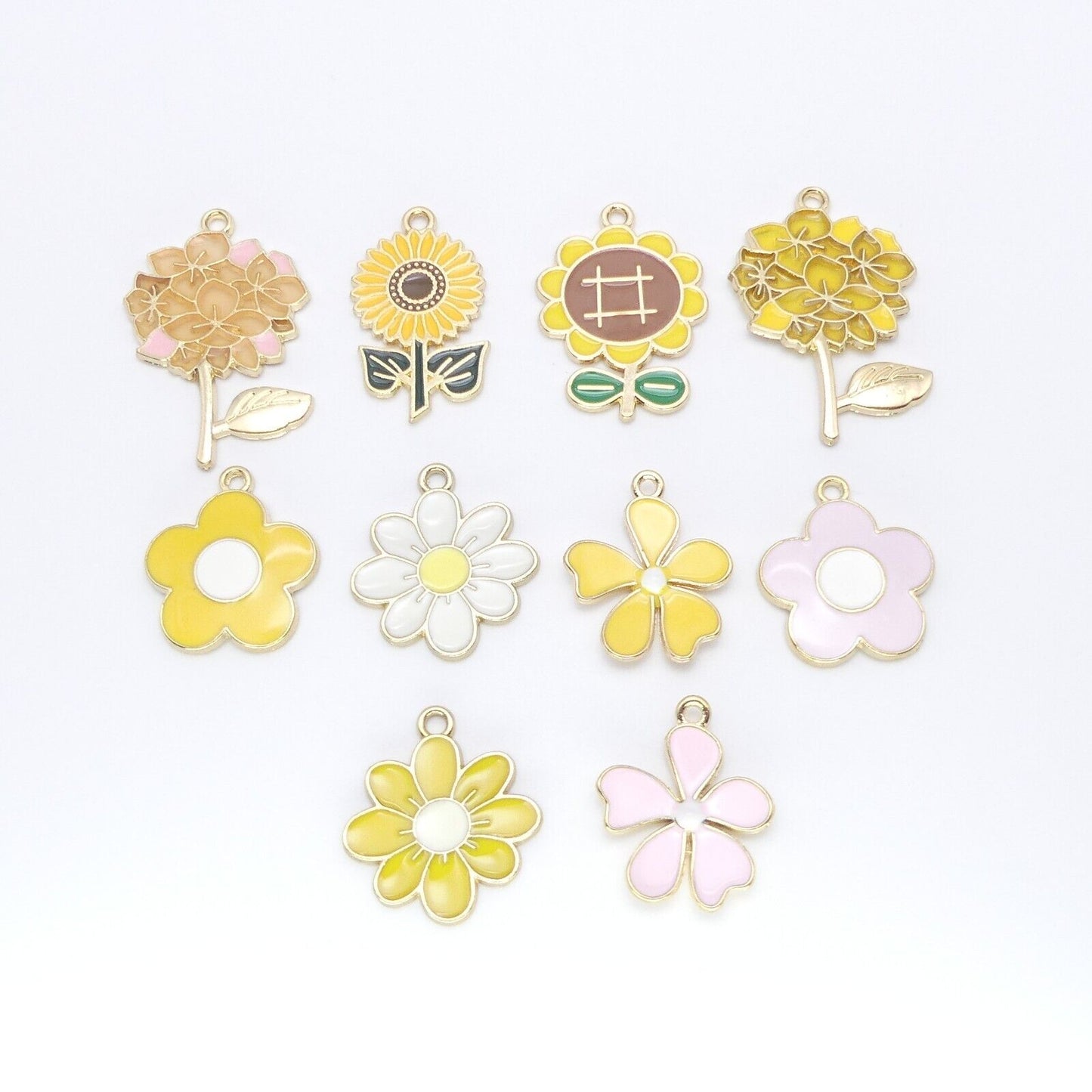 10 Mixed yellow flower Gold Plated Enamel Charms Sunflower Daisy pendants