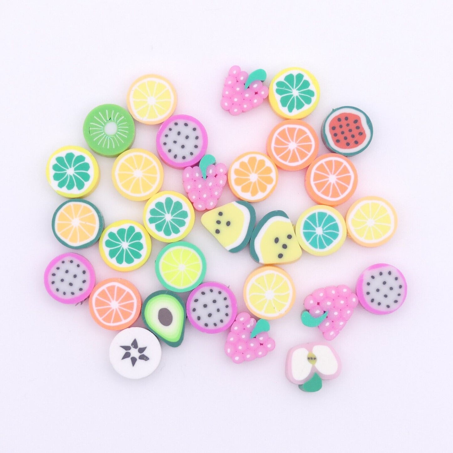 30 Mixed Fruit Shaped Polymer Clay Beads For Jewellery Making Random Mix