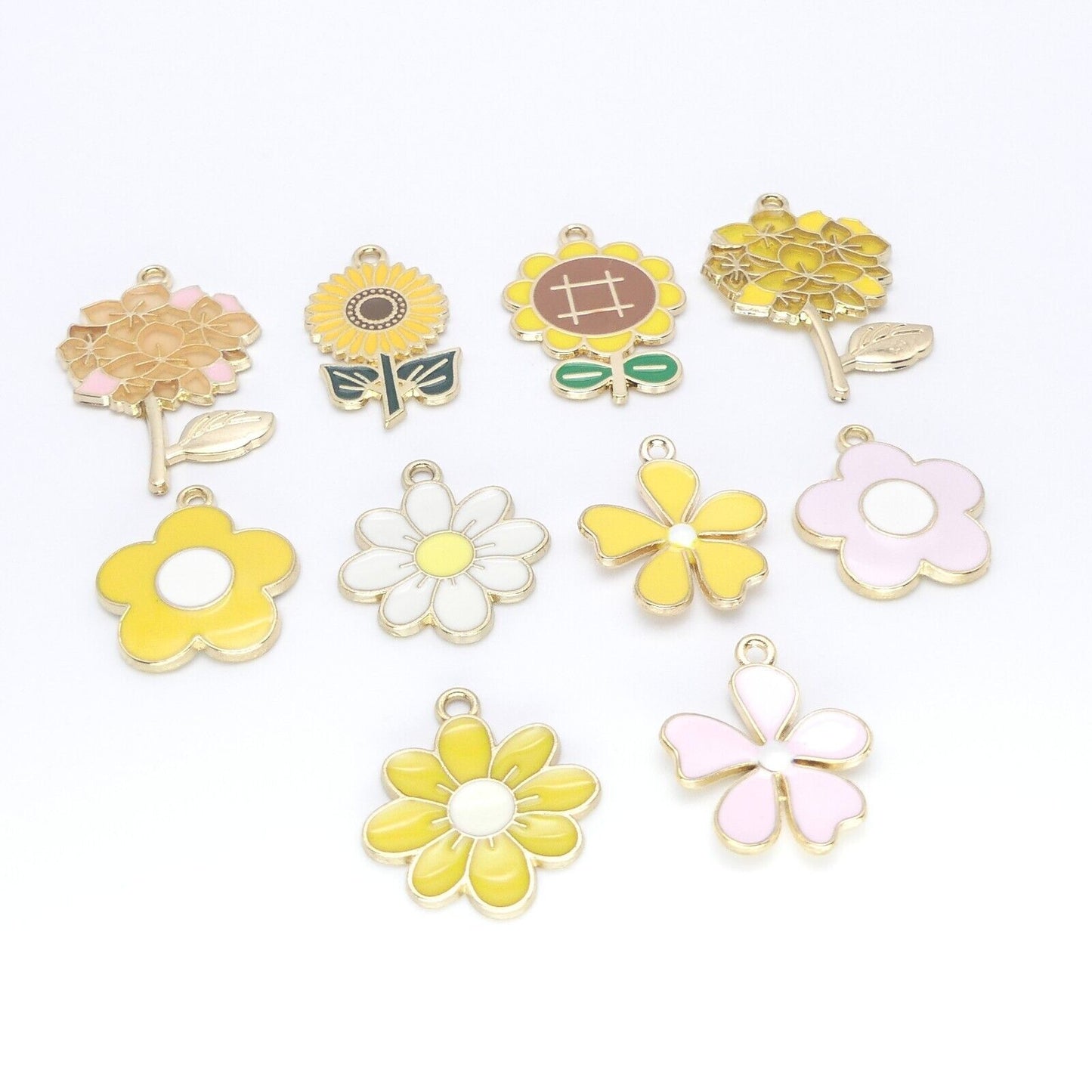 10 Mixed yellow flower Gold Plated Enamel Charms Sunflower Daisy pendants