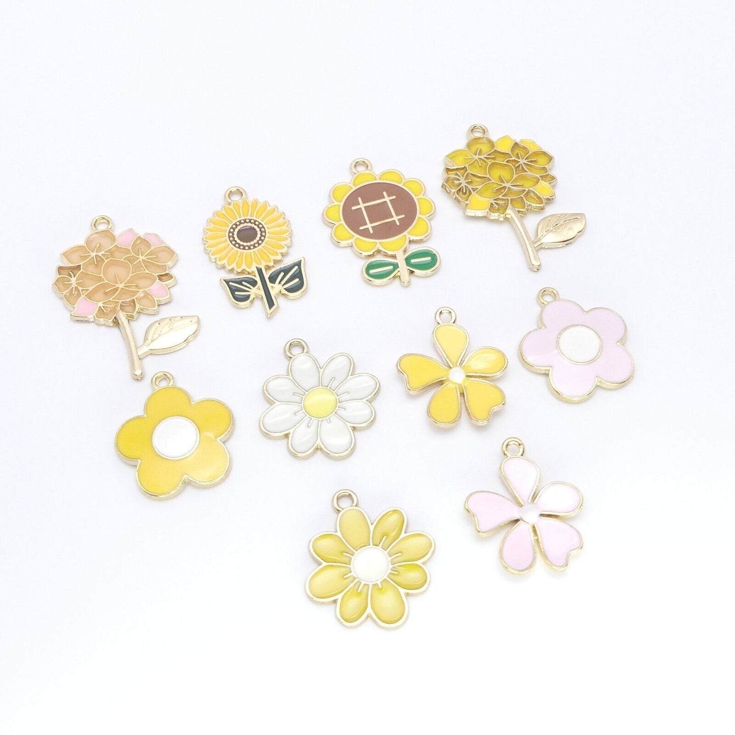 10 Mixed yellow flower Gold Plated Enamel Charms Sunflower Daisy pendants