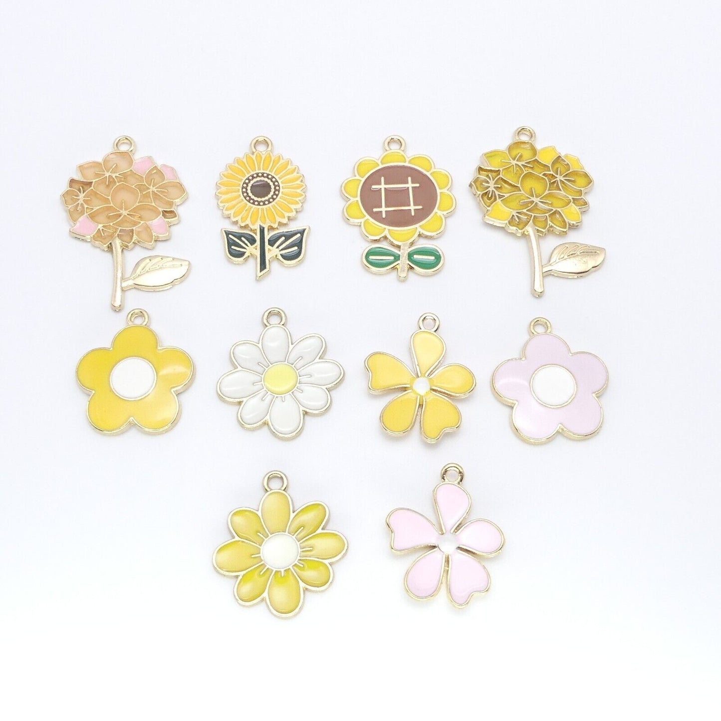 10 Mixed yellow flower Gold Plated Enamel Charms Sunflower Daisy pendants
