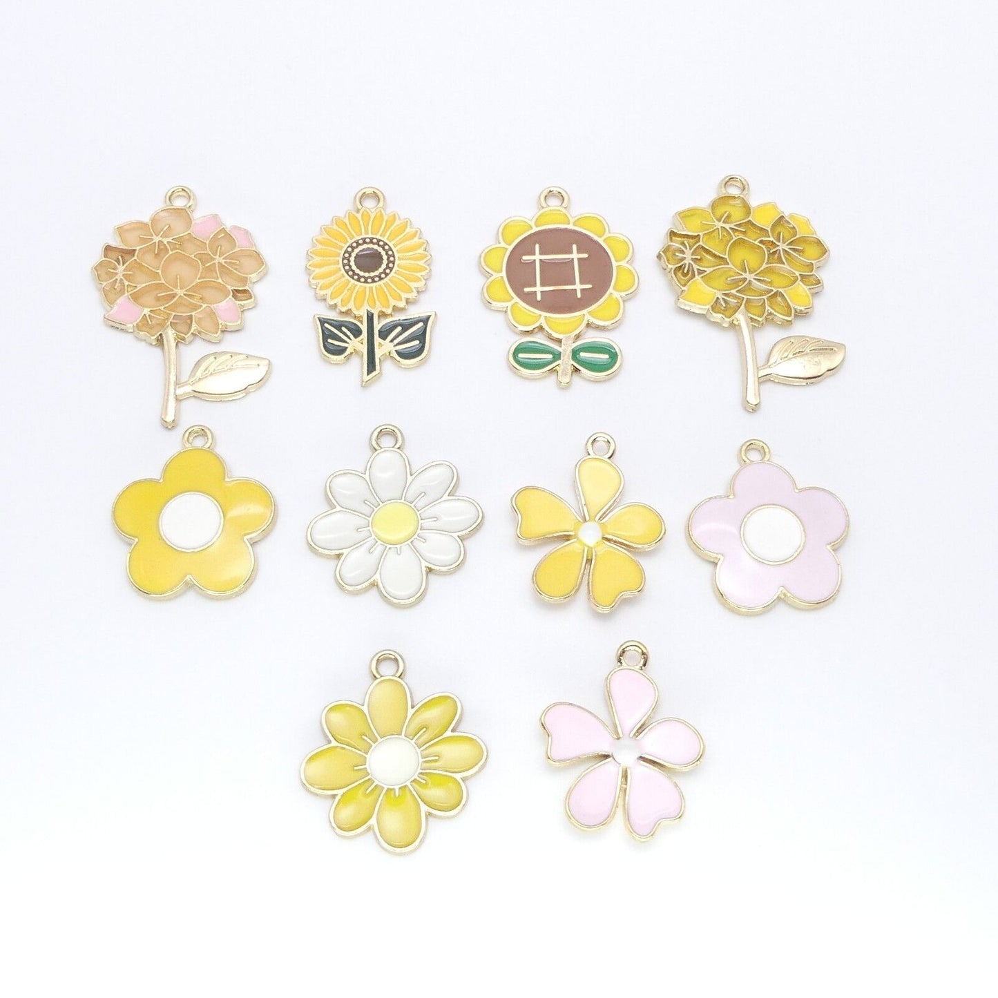 10 Mixed yellow flower Gold Plated Enamel Charms Sunflower Daisy pendants