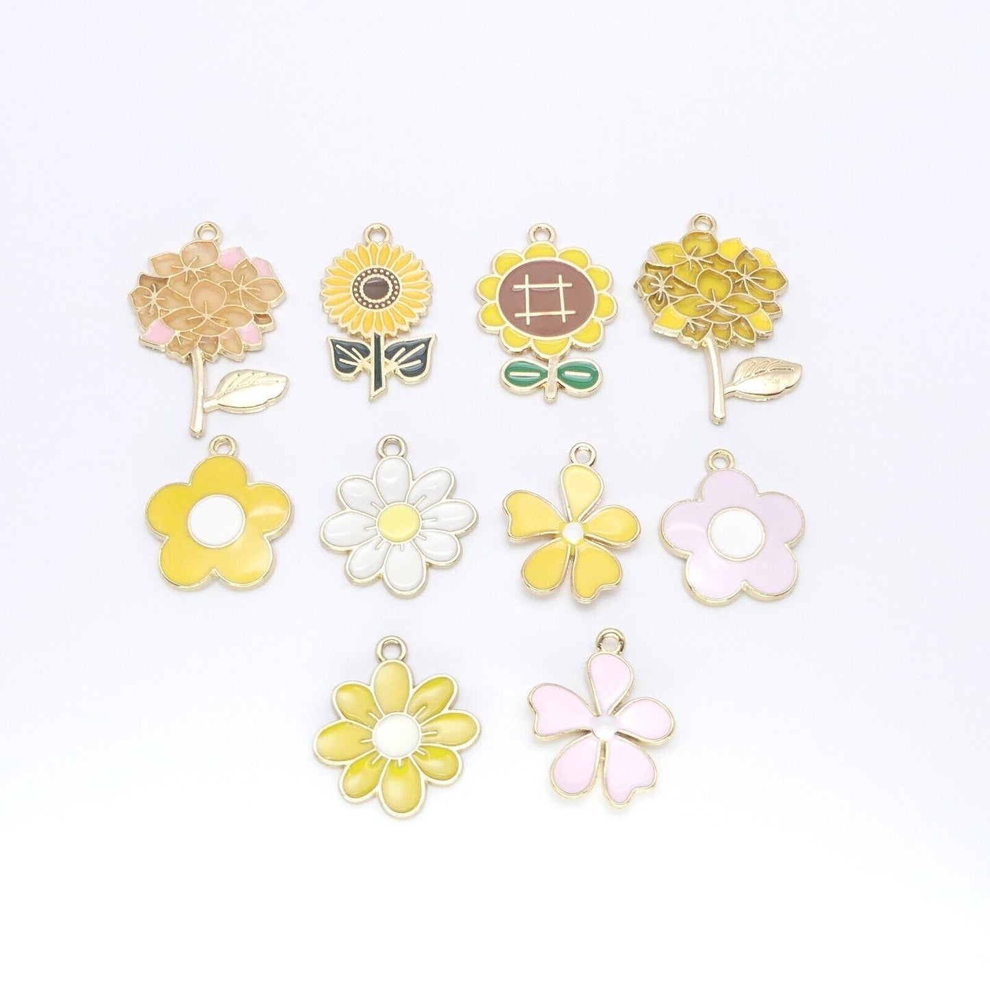 10 Mixed yellow flower Gold Plated Enamel Charms Sunflower Daisy pendants