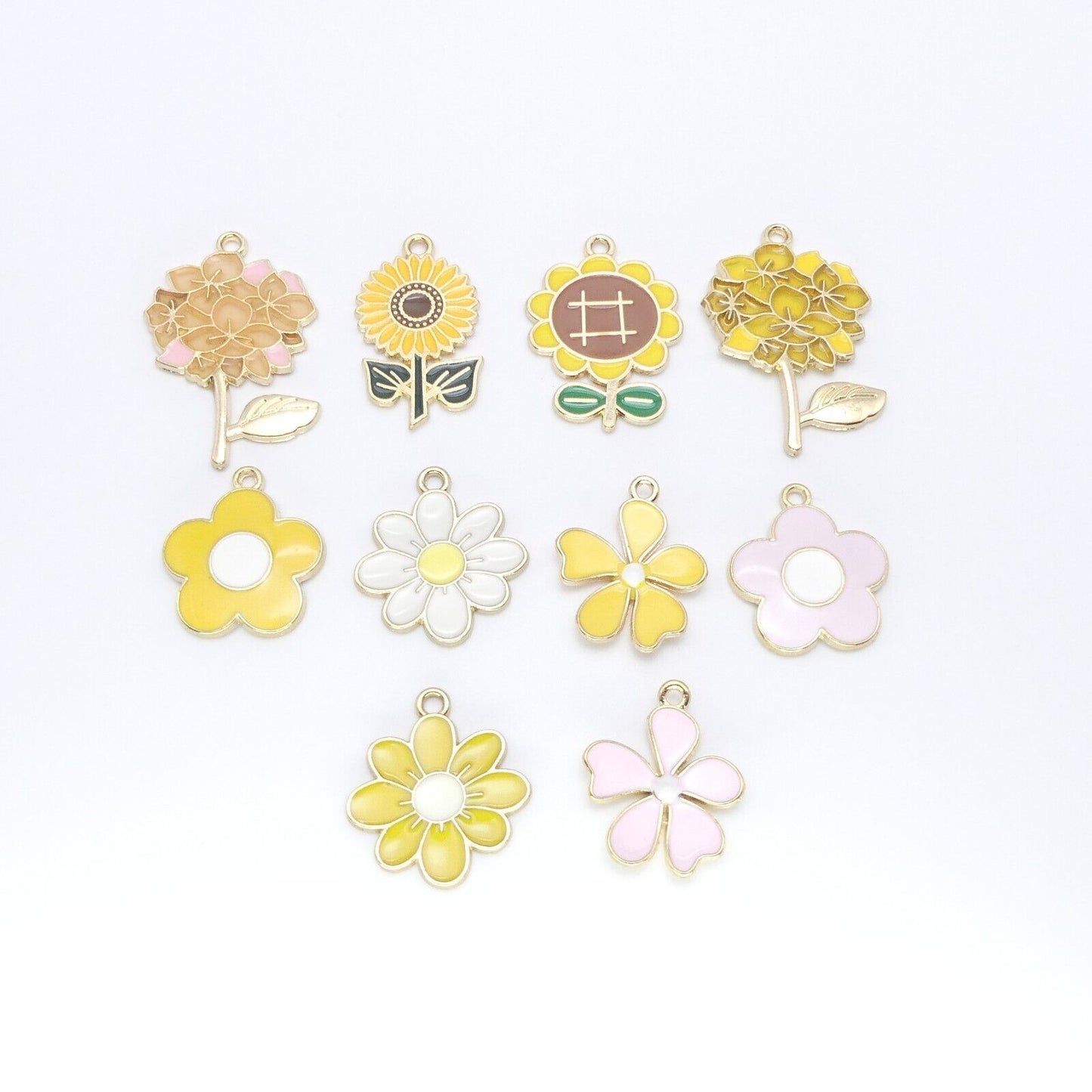 10 Mixed yellow flower Gold Plated Enamel Charms Sunflower Daisy pendants
