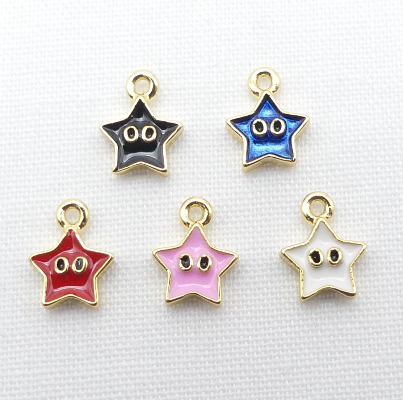5 Mixed 18k Gold Plated Enamel Star Charms, Small Enamel Star Charms