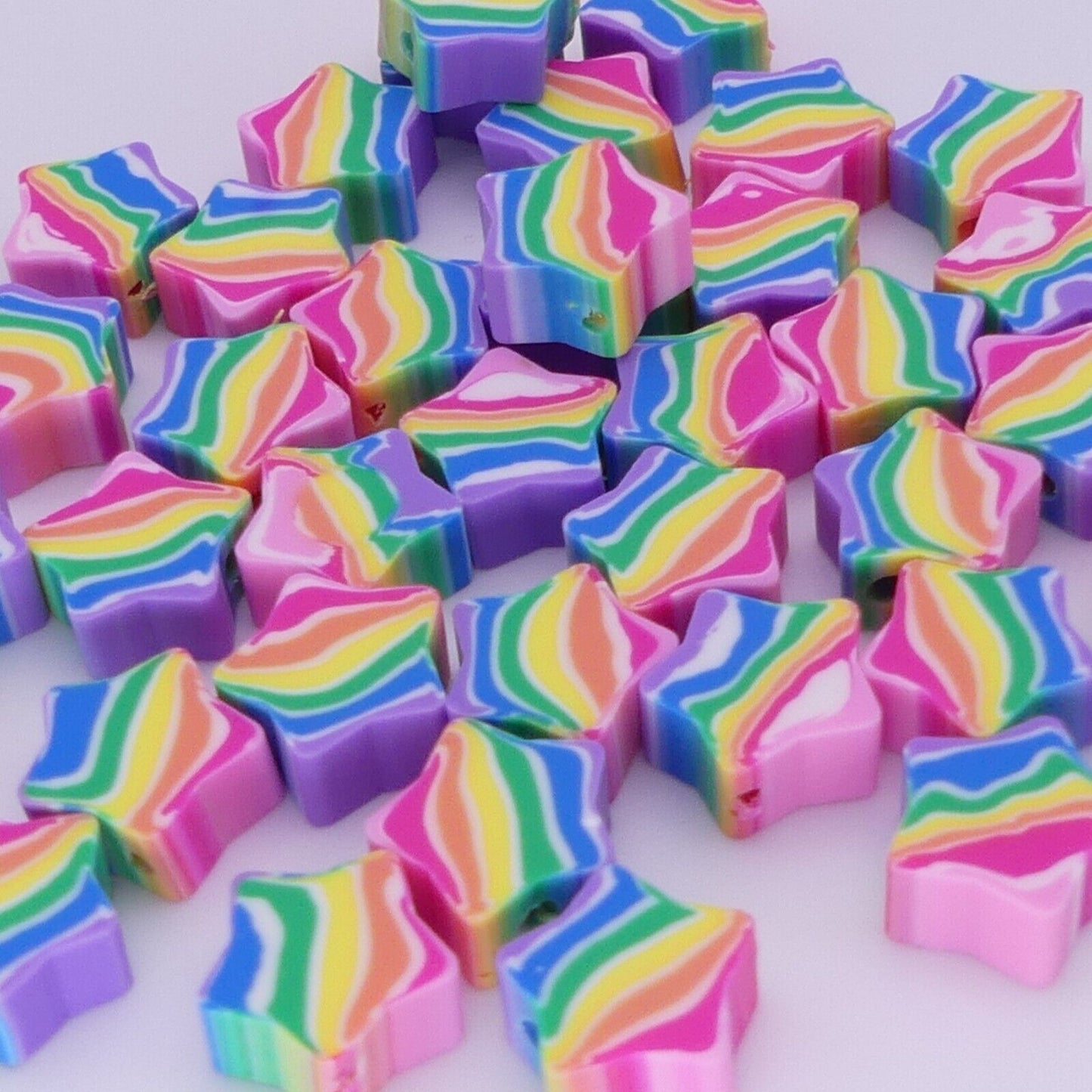 40 Rainbow Star Polymer Clay Beads Jewellery Making Star Beads