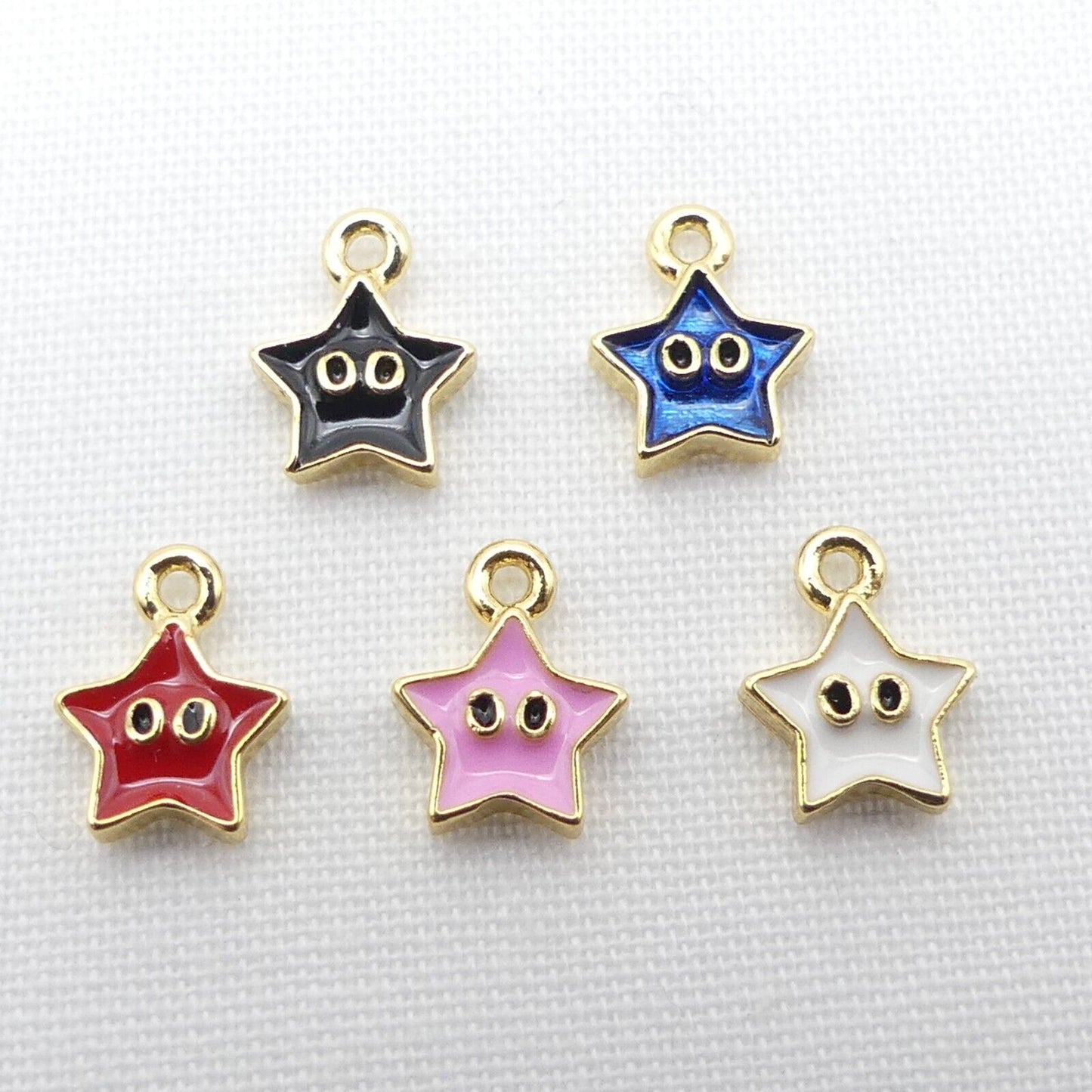 5 Mixed 18k Gold Plated Enamel Star Charms, Small Enamel Star Charms