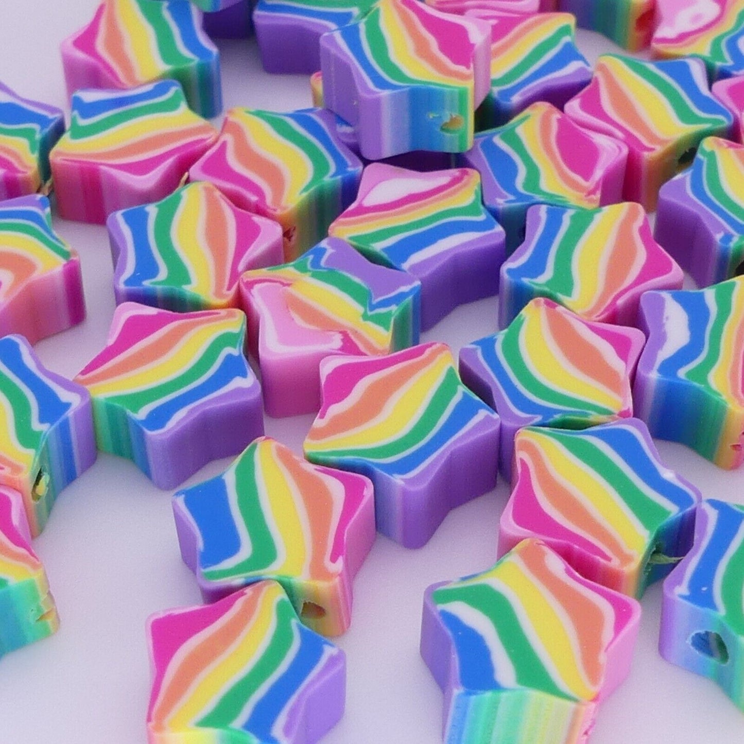 40 Rainbow Star Polymer Clay Beads Jewellery Making Star Beads
