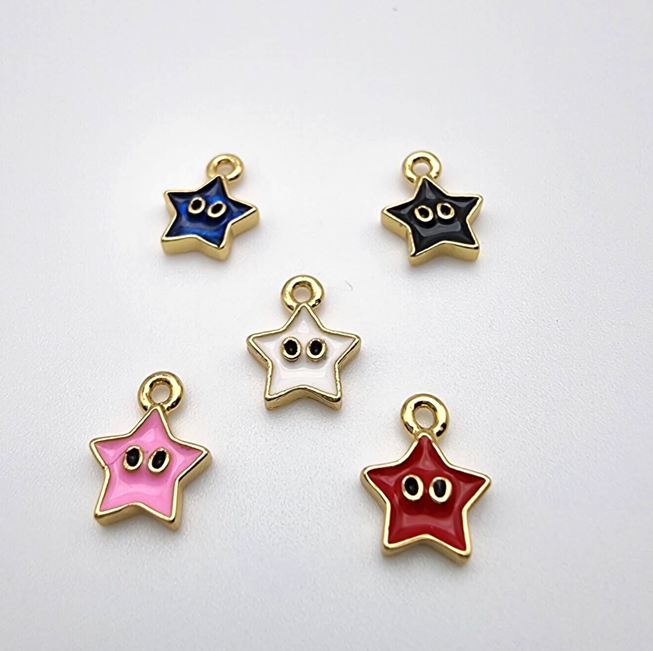 5 Mixed 18k Gold Plated Enamel Star Charms, Small Enamel Star Charms