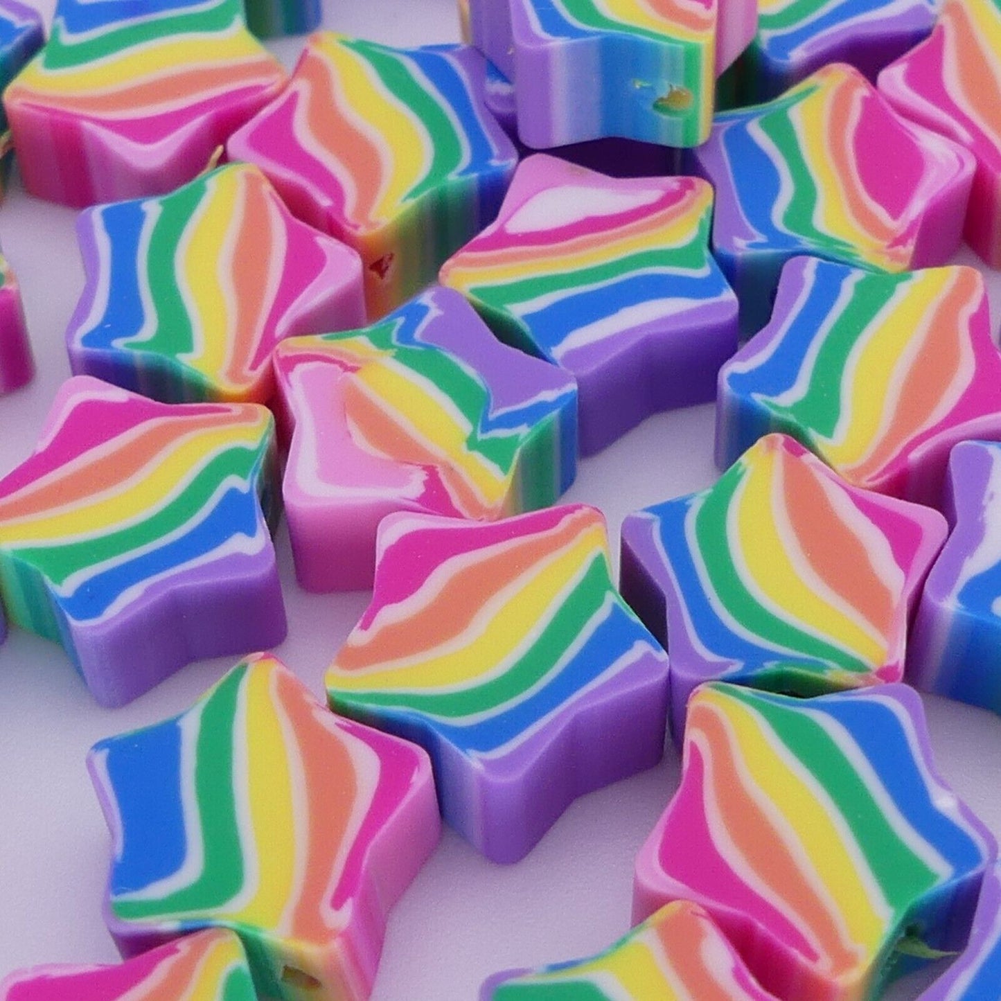 40 Rainbow Star Polymer Clay Beads Jewellery Making Star Beads