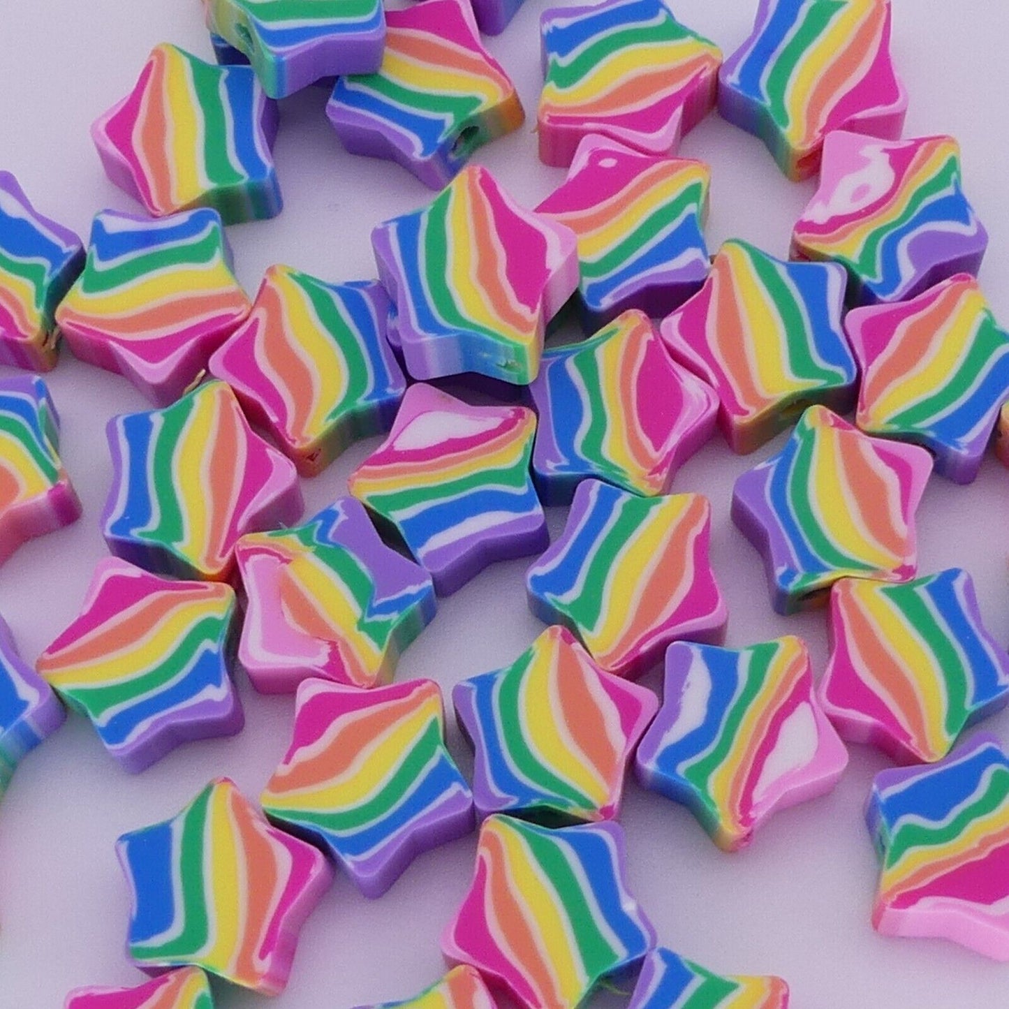 40 Rainbow Star Polymer Clay Beads Jewellery Making Star Beads