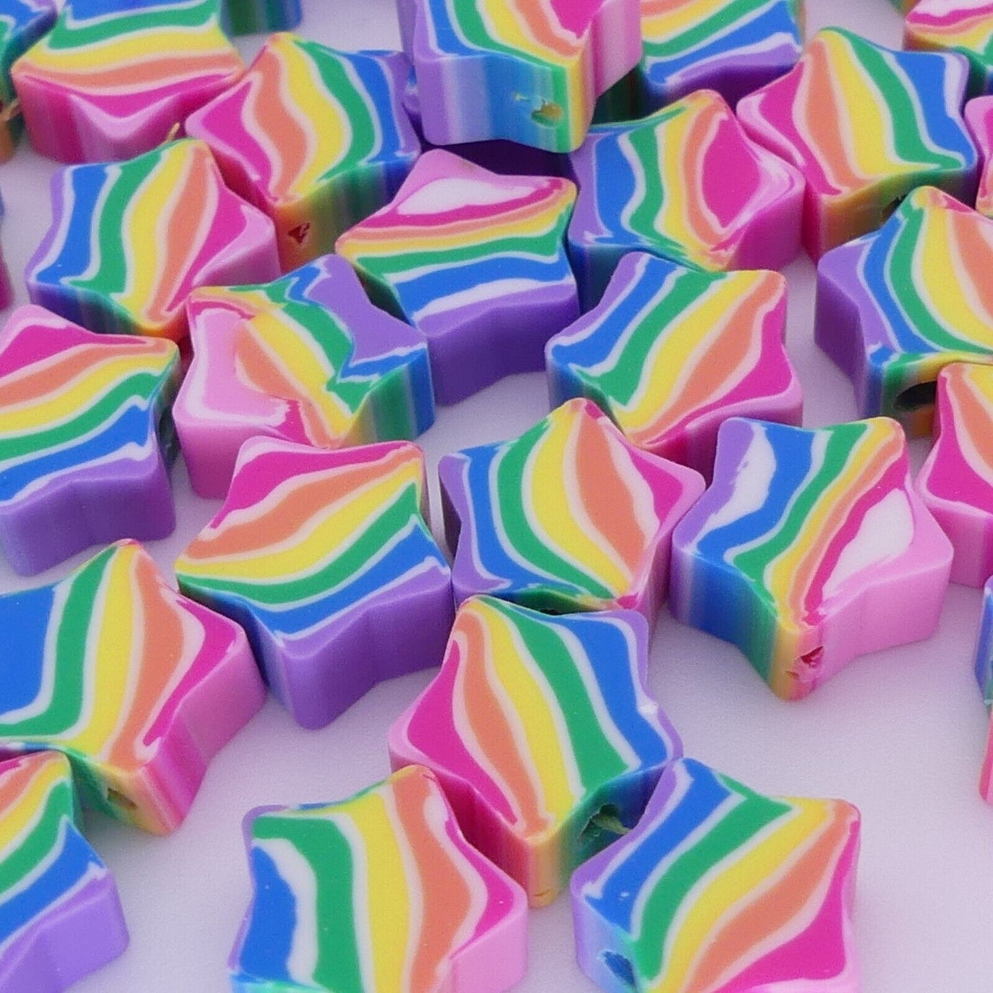 40 Rainbow Star Polymer Clay Beads Jewellery Making Star Beads