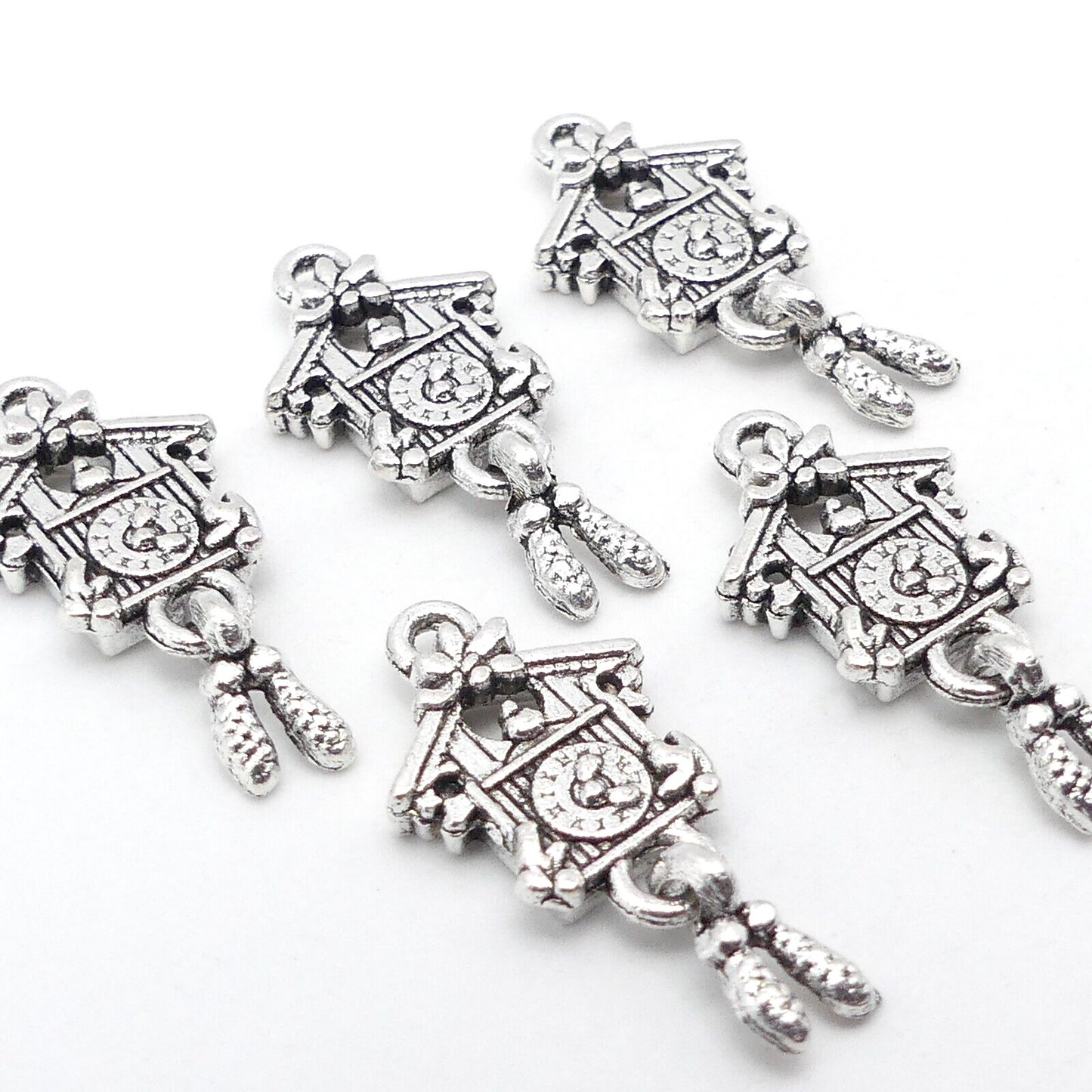 5 Tibetan Silver Cuckoo Clock Metal Charms