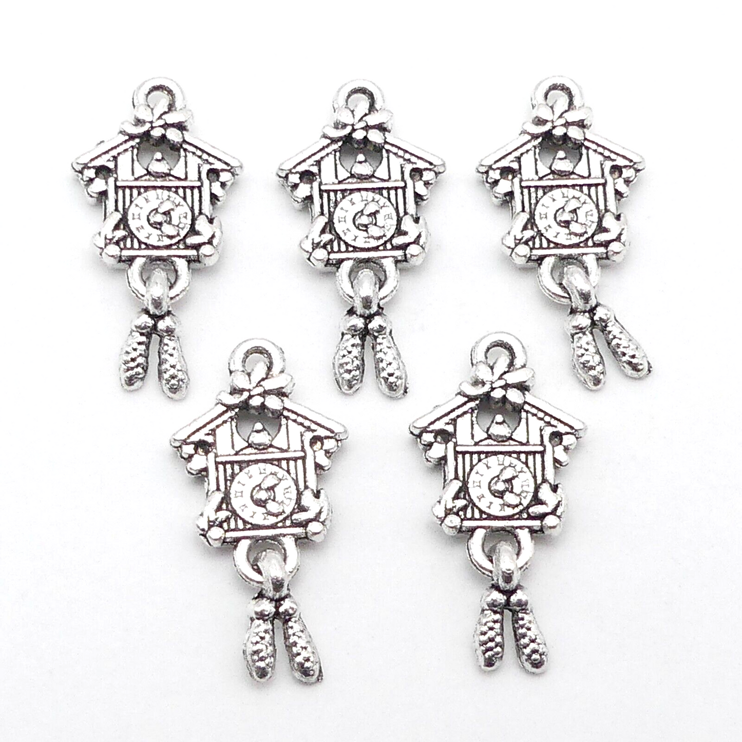 5 Tibetan Silver Cuckoo Clock Metal Charms