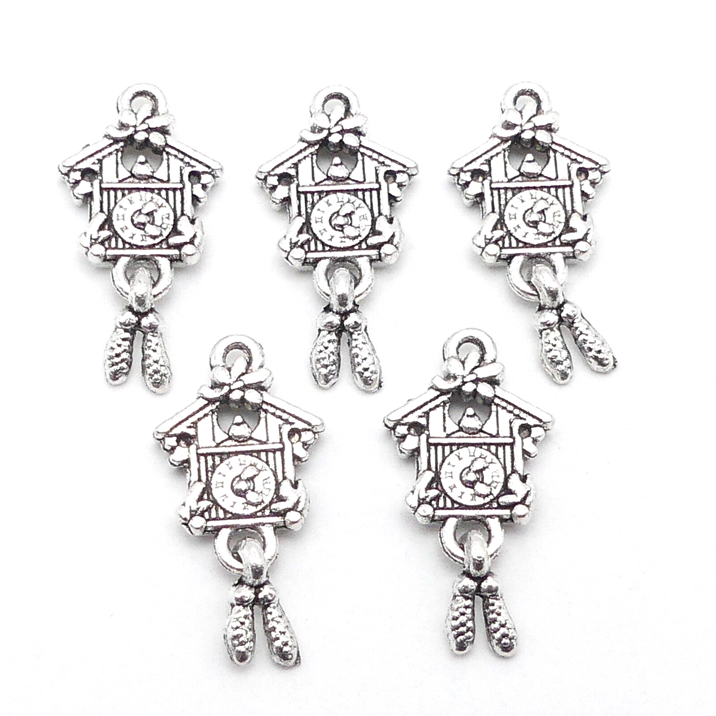 5 Tibetan Silver Cuckoo Clock Metal Charms