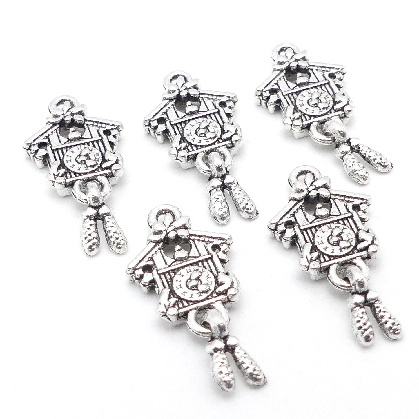 5 Tibetan Silver Cuckoo Clock Metal Charms
