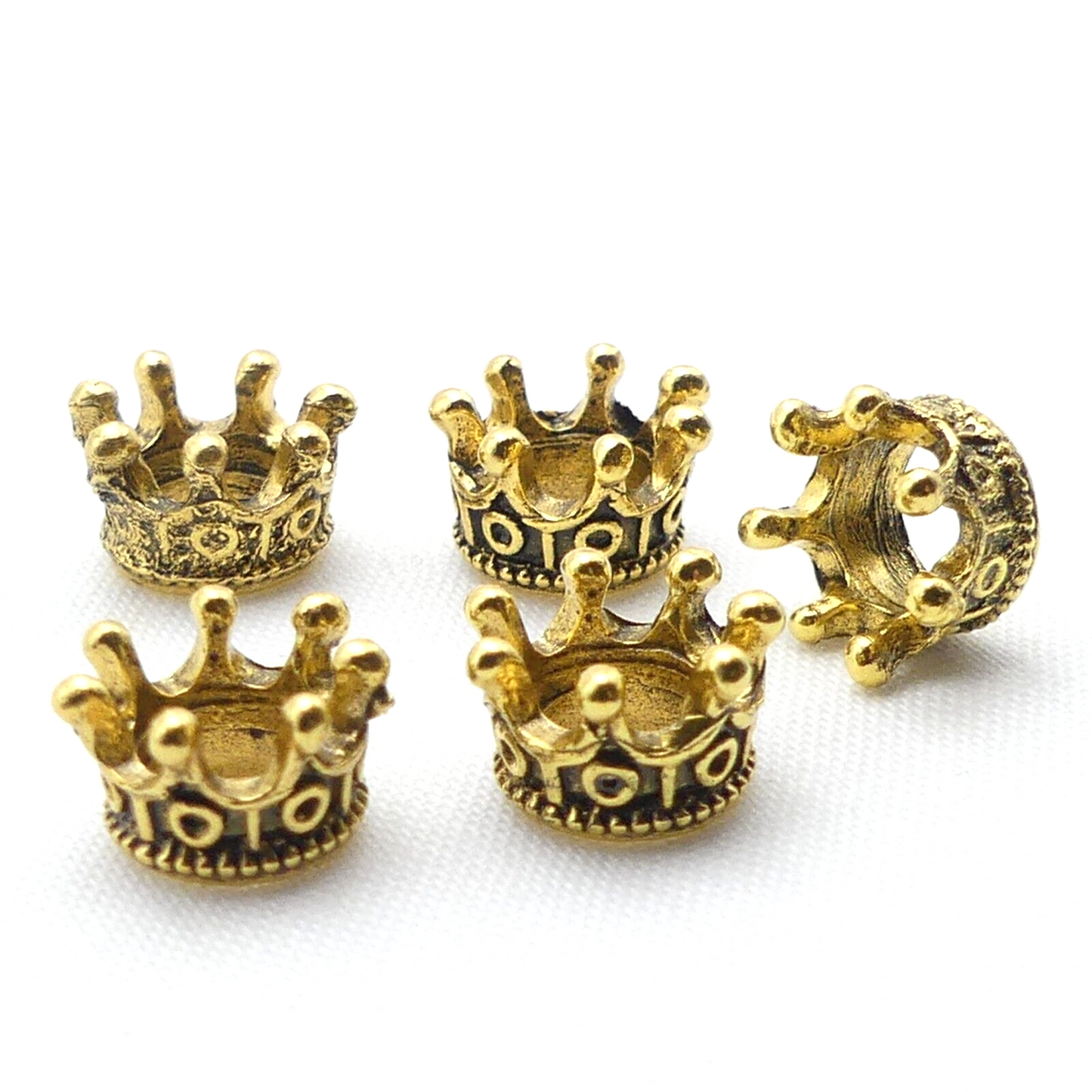5 Gold Tibetan Crown Bead Charms