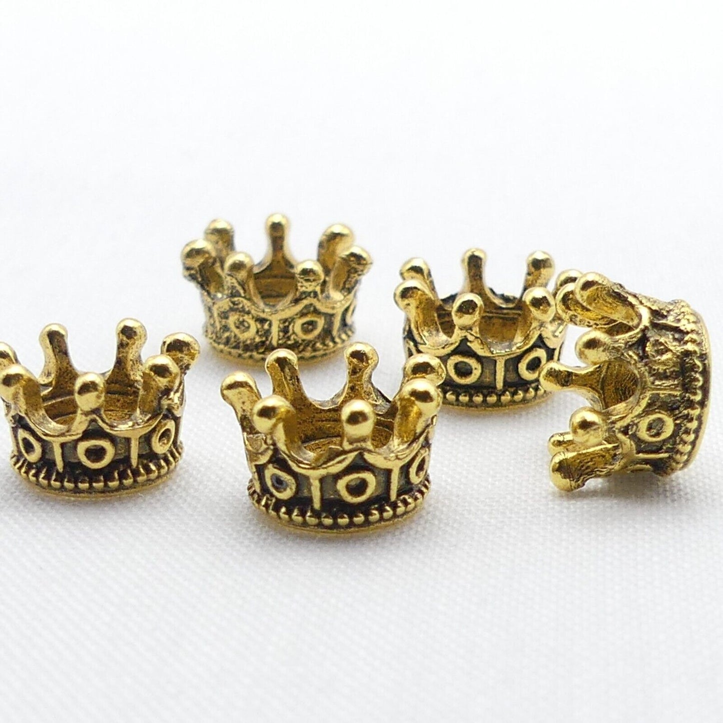 5 Gold Tibetan Crown Bead Charms