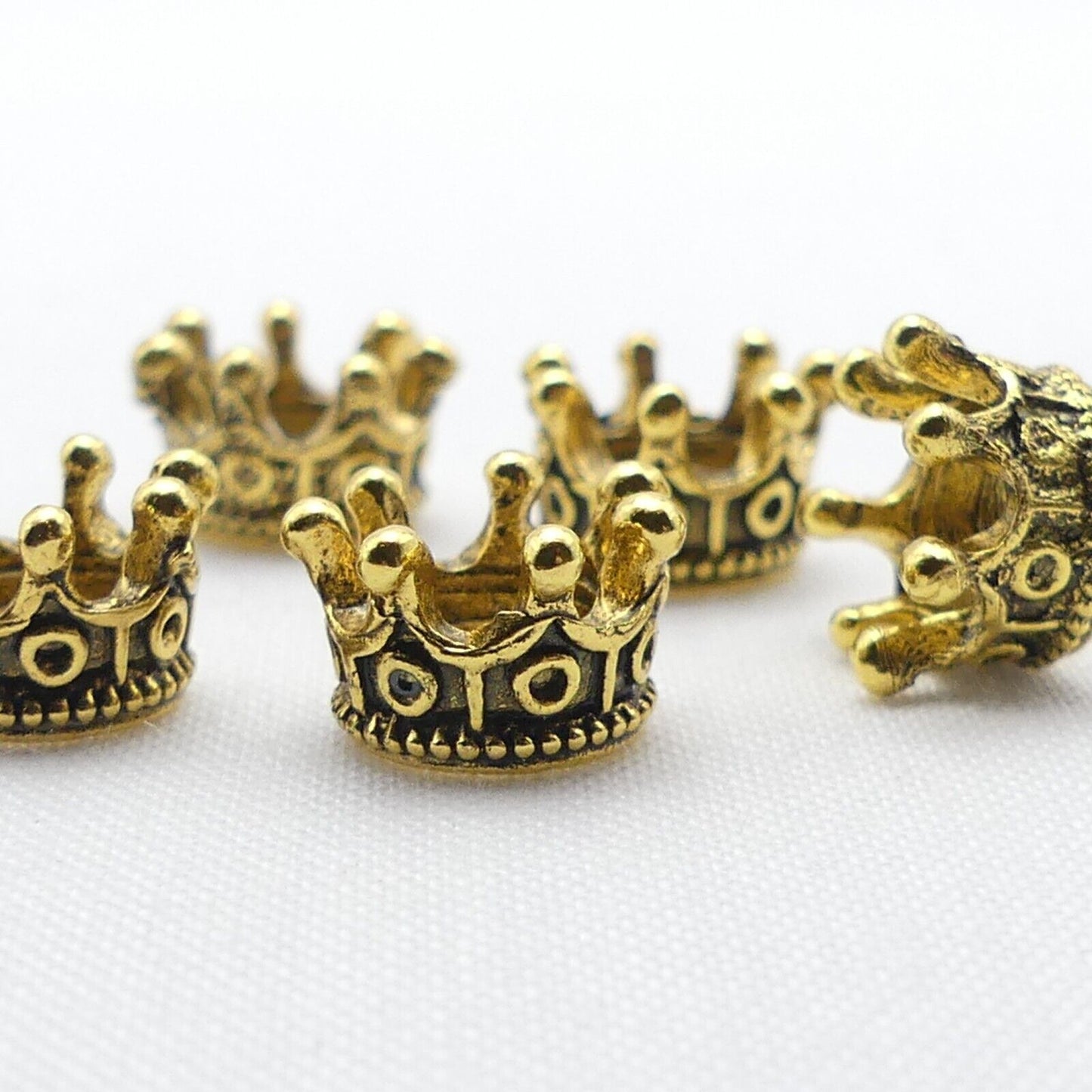 5 Gold Tibetan Crown Bead Charms