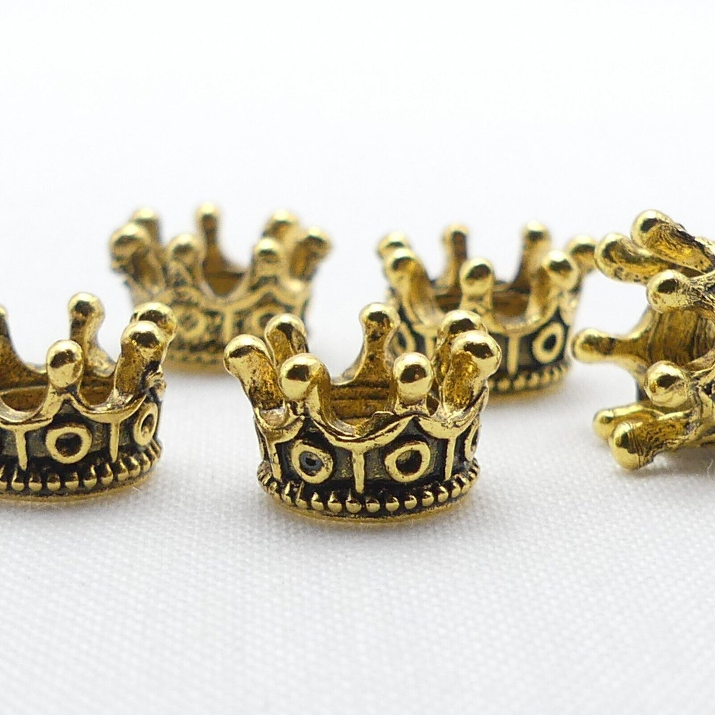 5 Gold Tibetan Crown Bead Charms