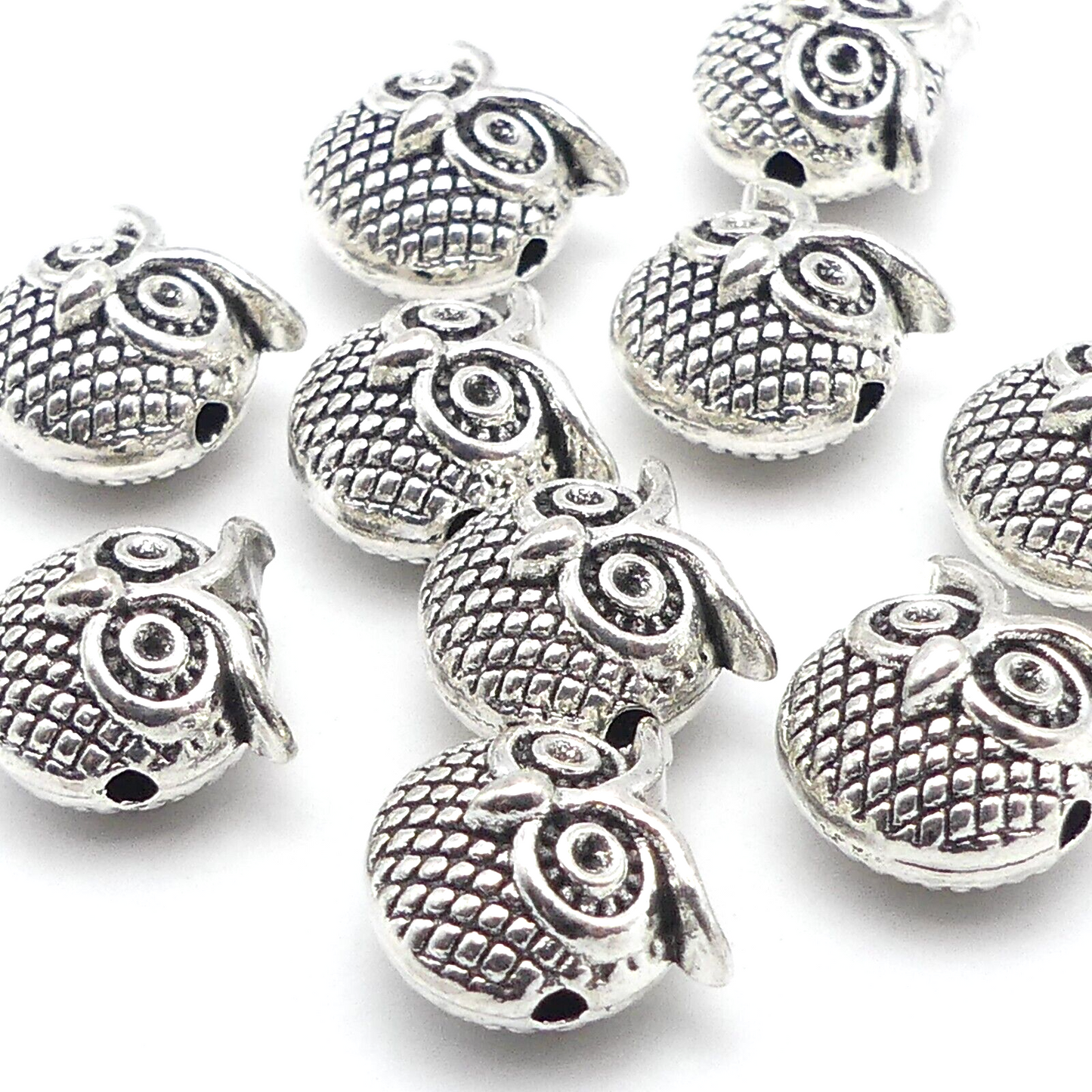 10 Tibetan Metal Silver Tone Owl Spacer Beads