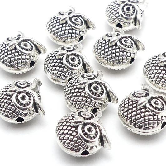 10 Tibetan Metal Silver Tone Owl Spacer Beads