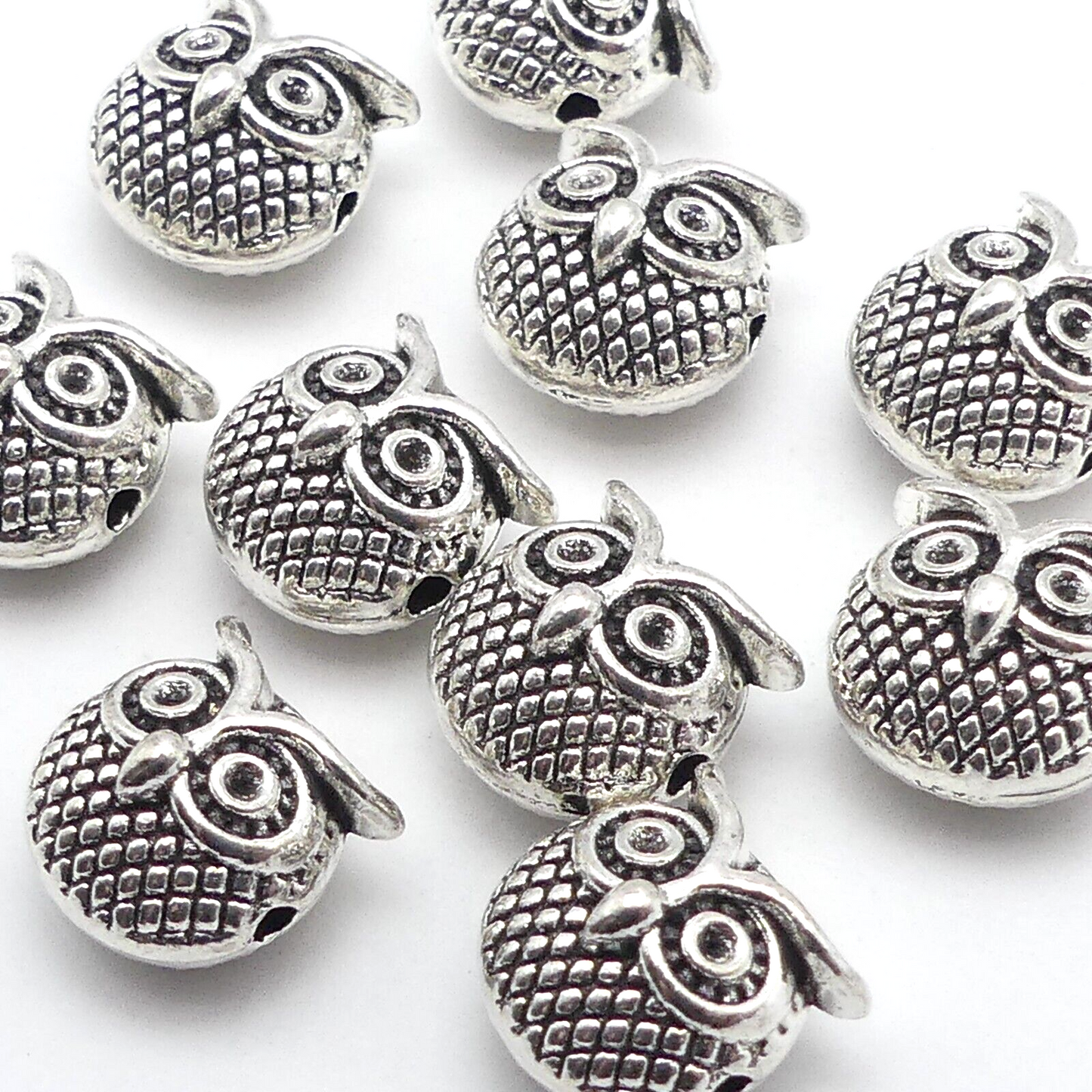 10 Tibetan Metal Silver Tone Owl Spacer Beads